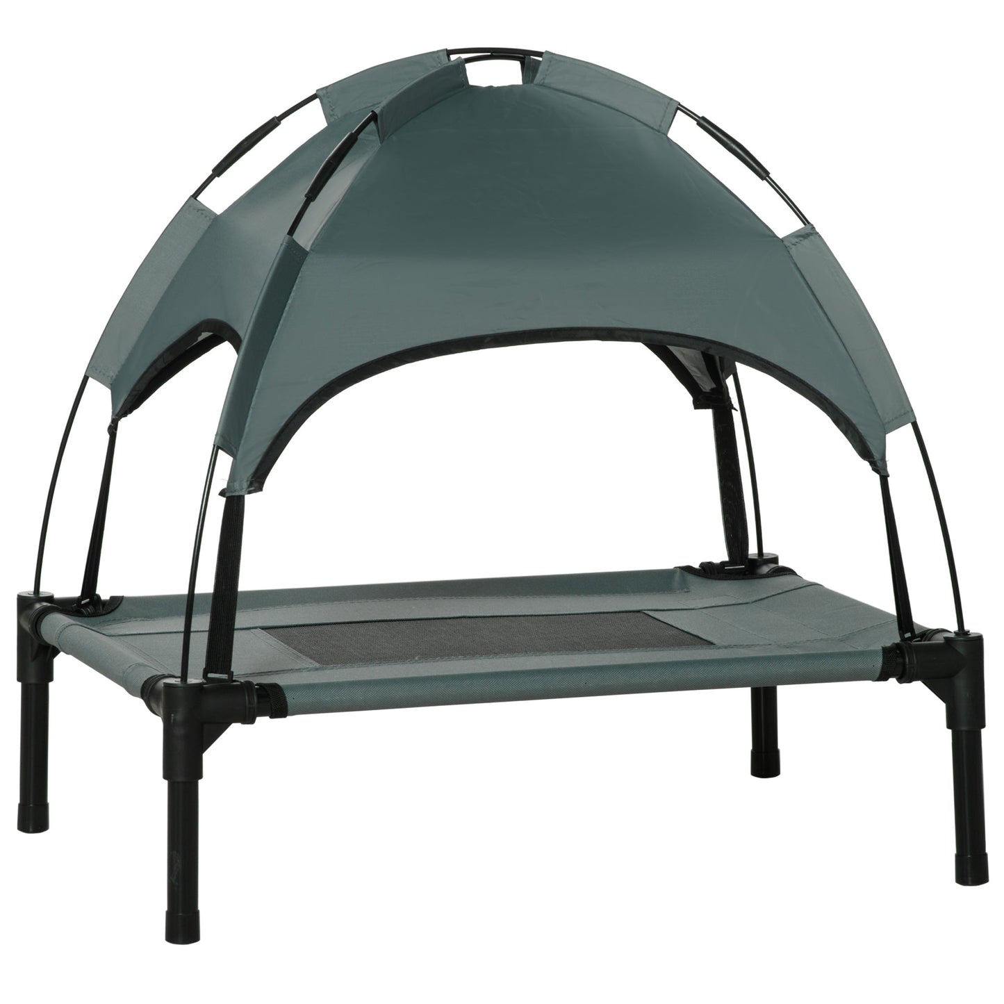 Raised Dog Bed Waterproof Elevated Pet Cot with Breathable Mesh UV Protection Canopy Grey, for Small Dogs, 61 x 46 x 62cm