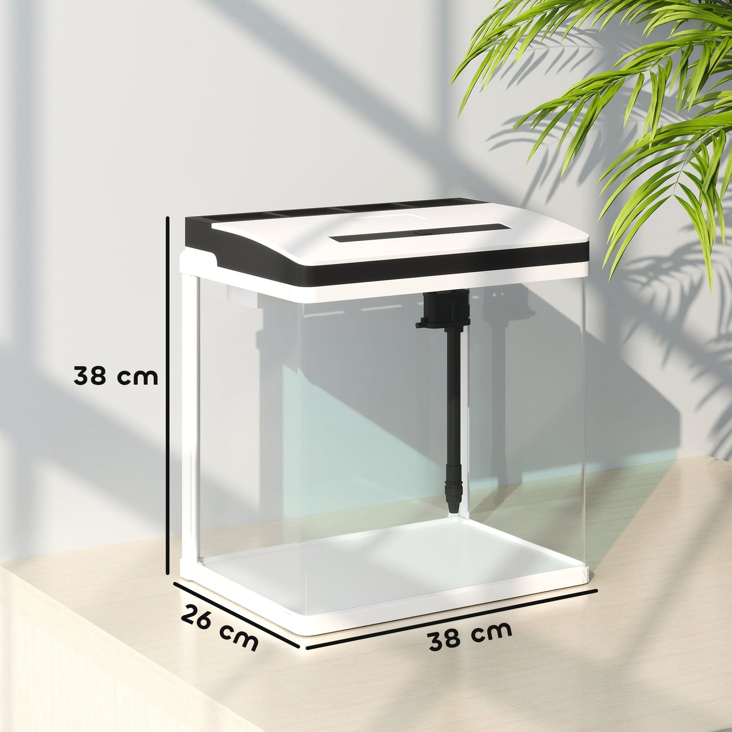 Aquarium, 28L Glass Fish Tank with Filter, LED Lighting, Water Pump, for Bettas, Guppies, Mini Parrot Fishes, Shrimp, Goldfish, 38 x 26 x 39.5cm