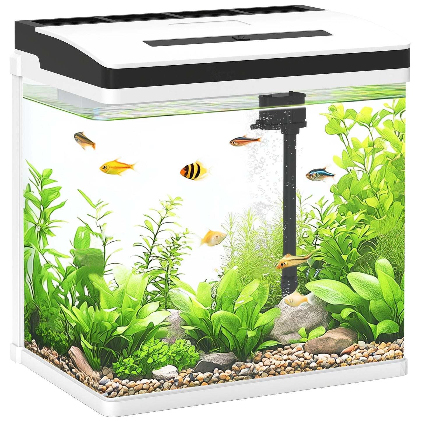 Aquarium, 28L Glass Fish Tank with Filter, LED Lighting, Water Pump, for Bettas, Guppies, Mini Parrot Fishes, Shrimp, Goldfish, 38 x 26 x 39.5cm