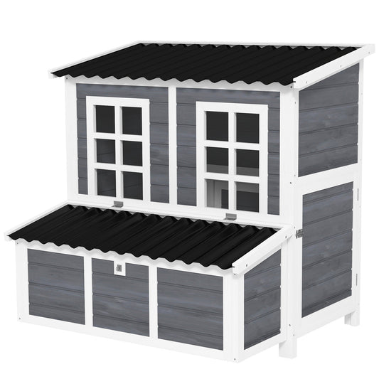Wooden Chicken Coop with Nesting Box, Hen House Poultry Cage with Slide-Out Tray, Waterproof Roof, Perches, for 4-6 Chickens, 100 x 86 x 100cm
