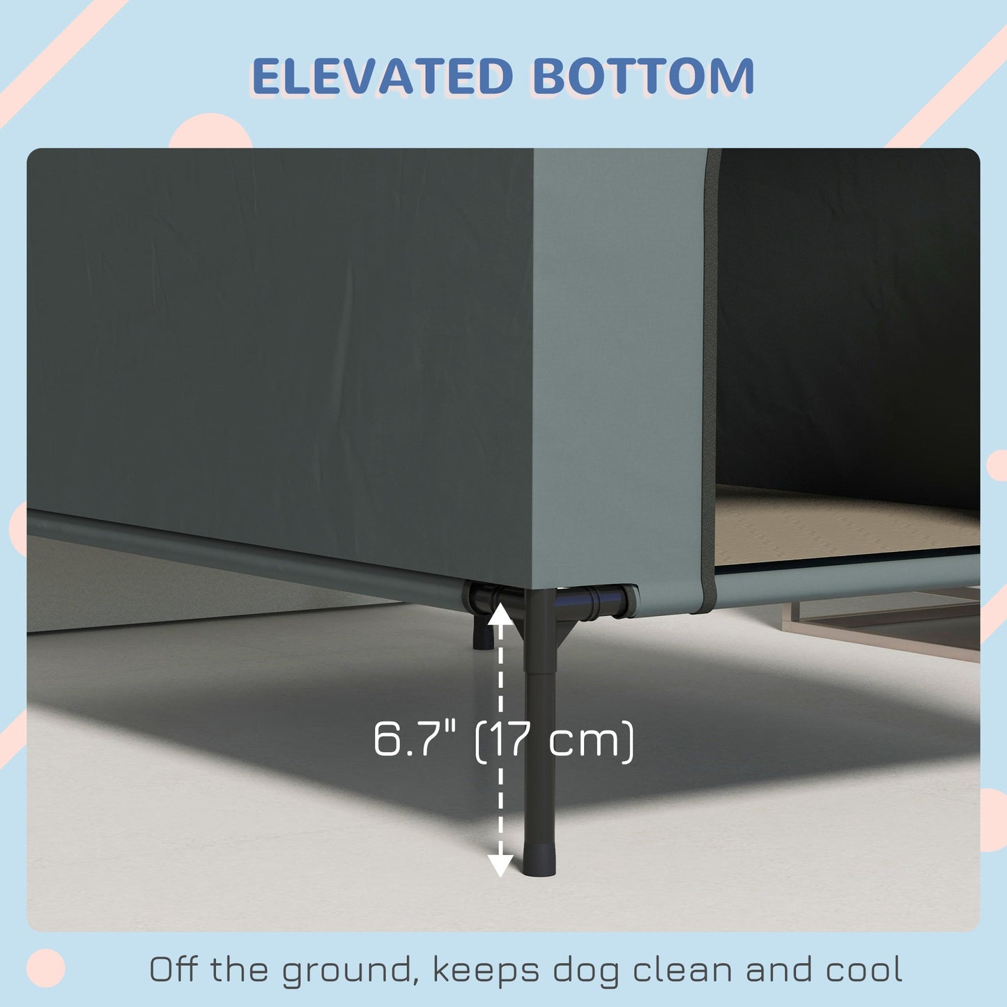 Dog House Outdoor, Elevated Dog House Dog Bed with Removable Cover, Mesh Windows, Storage Bag, for Small and Medium-Sized Dogs, Grey