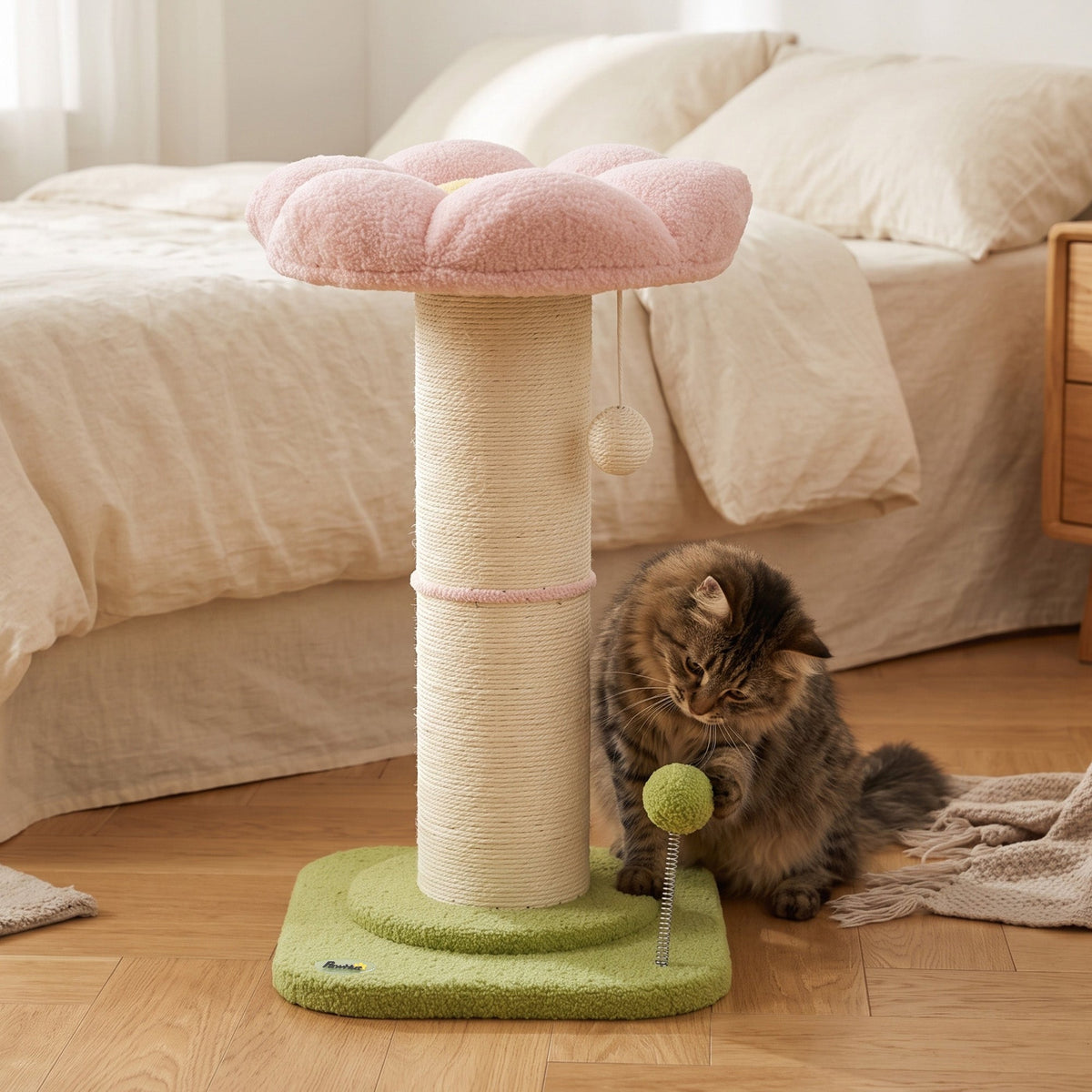 Cat Tree, Flower Cat Scratching Post with Thick Sisal Post, Dangling & Spring Balls, Bed, Kitty Activity Centre for Indoor Kittens, Stable Structure, Easy to Assemble, Pink