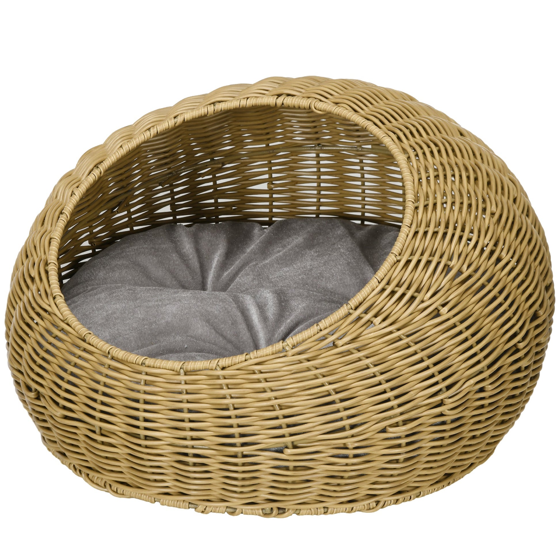 Wicker Cat House, Rattan Cat Bed Kitten Basket with Washable Cushion for Indoor Cats and Puppies, Light Brown
