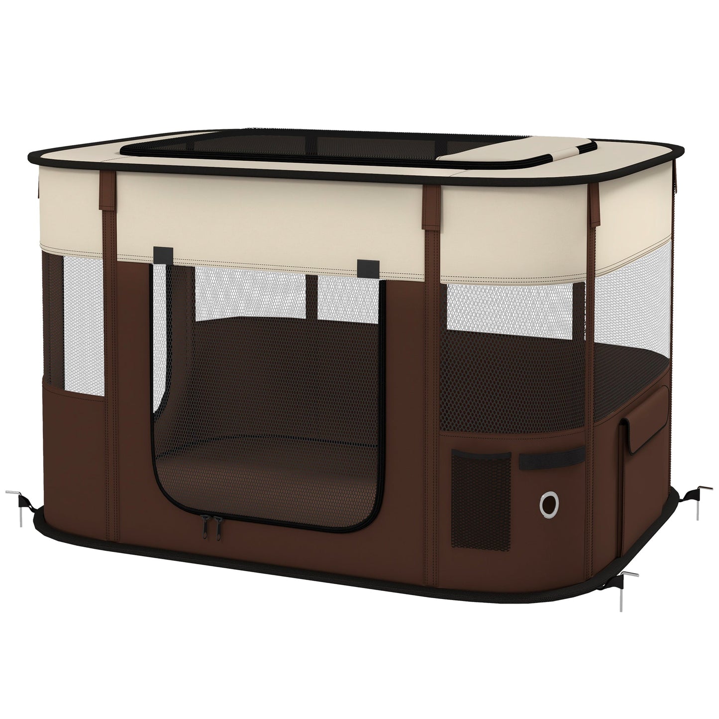 Dog Pen, Pet Playpen, Portable Foldable Dog Cat Playpen Soft Pet Cage with Storage Bag for Puppies, Rabbits, Kittens, Guinea Pigs, 94 x 74 x 60cm - Brown