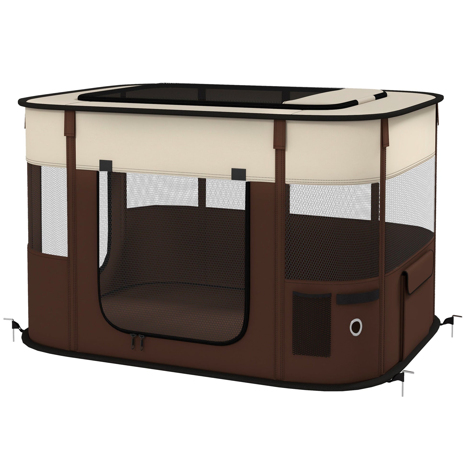 Dog Pen, Pet Playpen, Portable Foldable Dog Cat Playpen Soft Pet Cage with Storage Bag for Puppies, Rabbits, Kittens, Guinea Pigs, 94 x 74 x 60cm - Brown