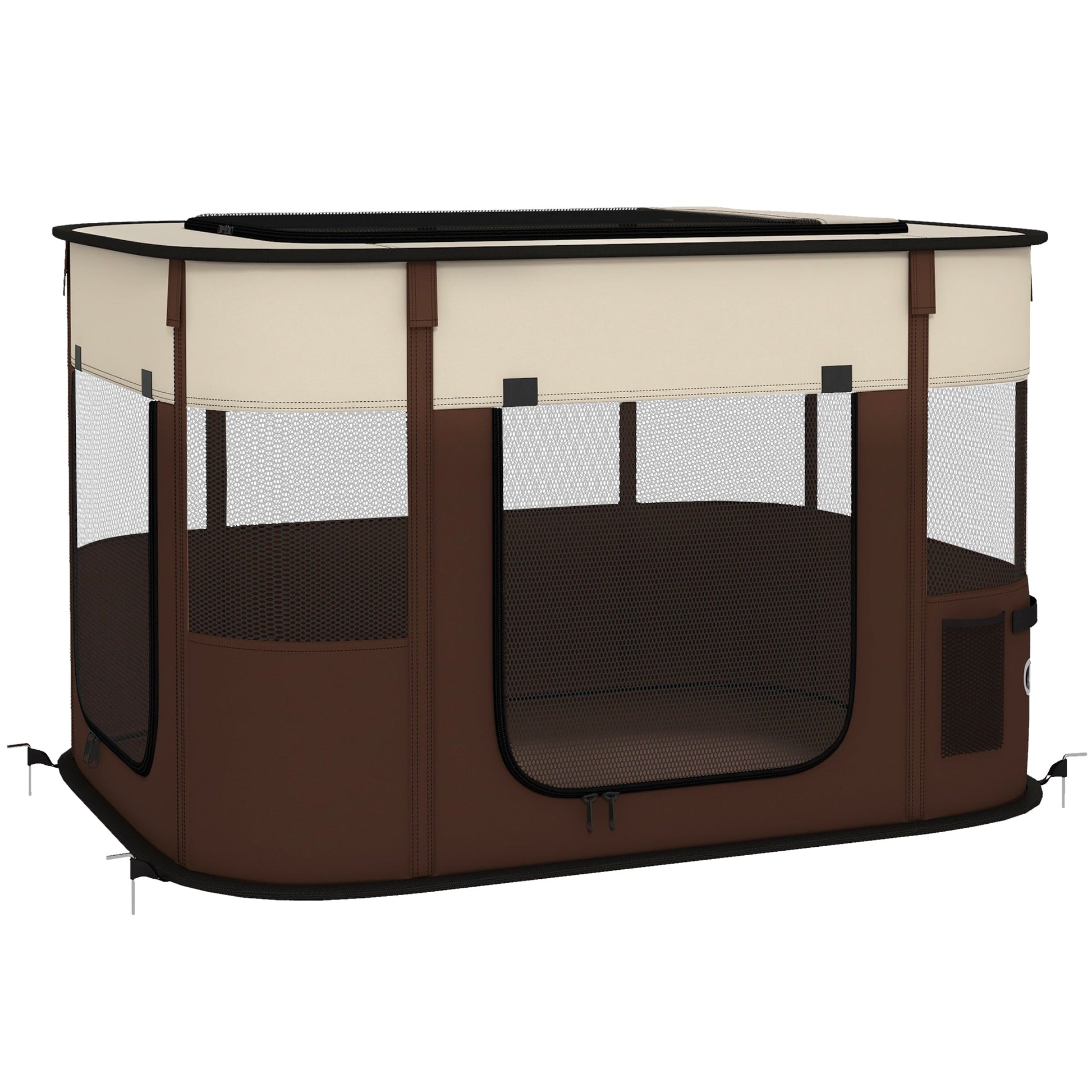 Dog Pen, Pet Playpen, Portable Foldable Dog Cat Playpen Soft Pet Cage with Storage Bag for Puppies, Rabbits, Kittens, Guinea Pigs, 94 x 74 x 60cm - Brown