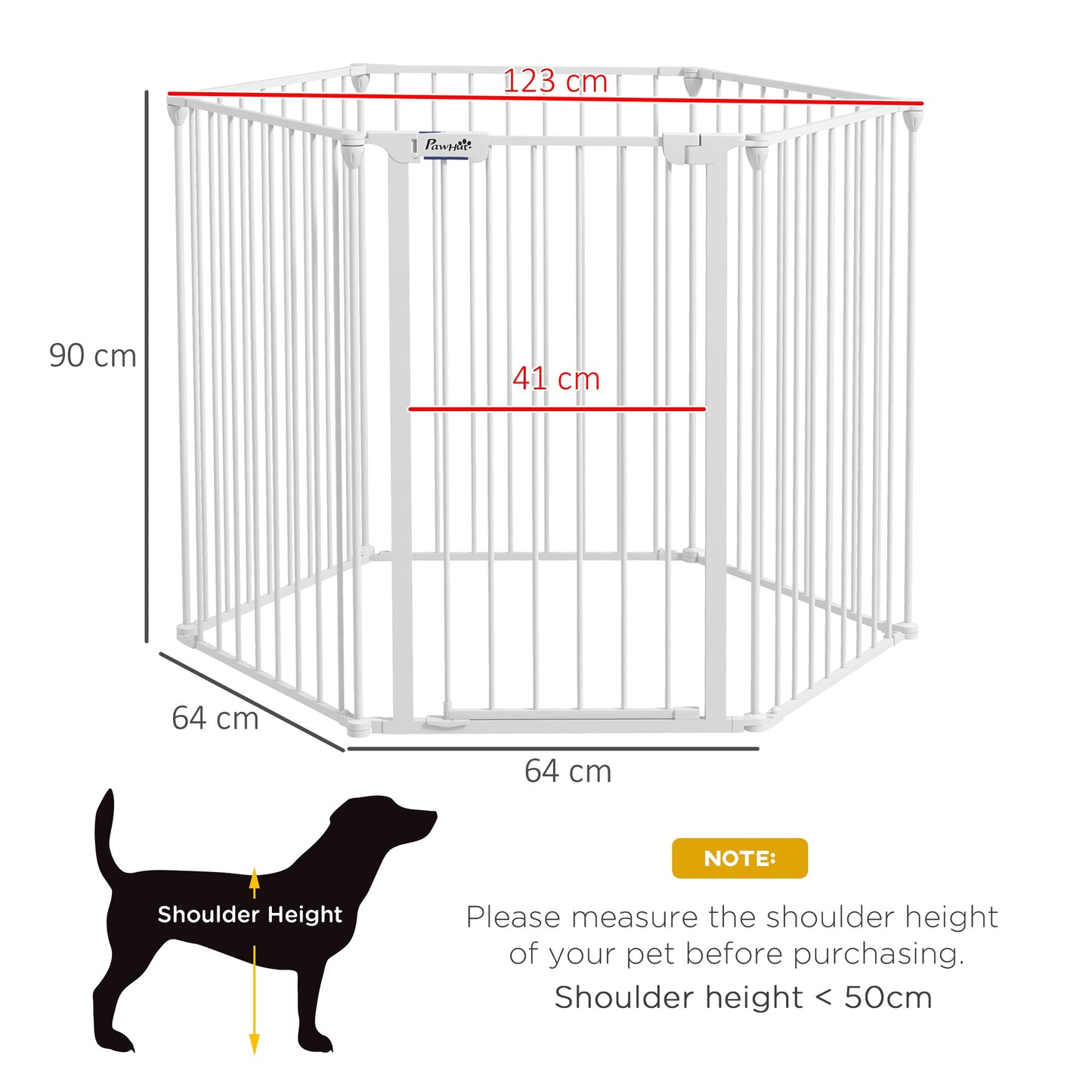 2 in 1 Multifunctional Dog Pen, Safety Pet Gate, 6 Panels Dog Playpen with Double-Locking Door, Foldable Dog Barrier for Medium Dogs, 90Hcm - White