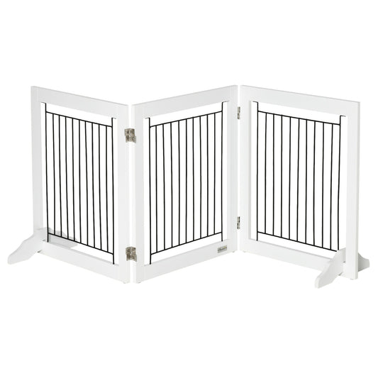 Freestanding Dog Cate, Foldable Wooden Pet Gate with  - 61cm Tall, for Stairways, Doorways, Hallways, Small Dogs - White