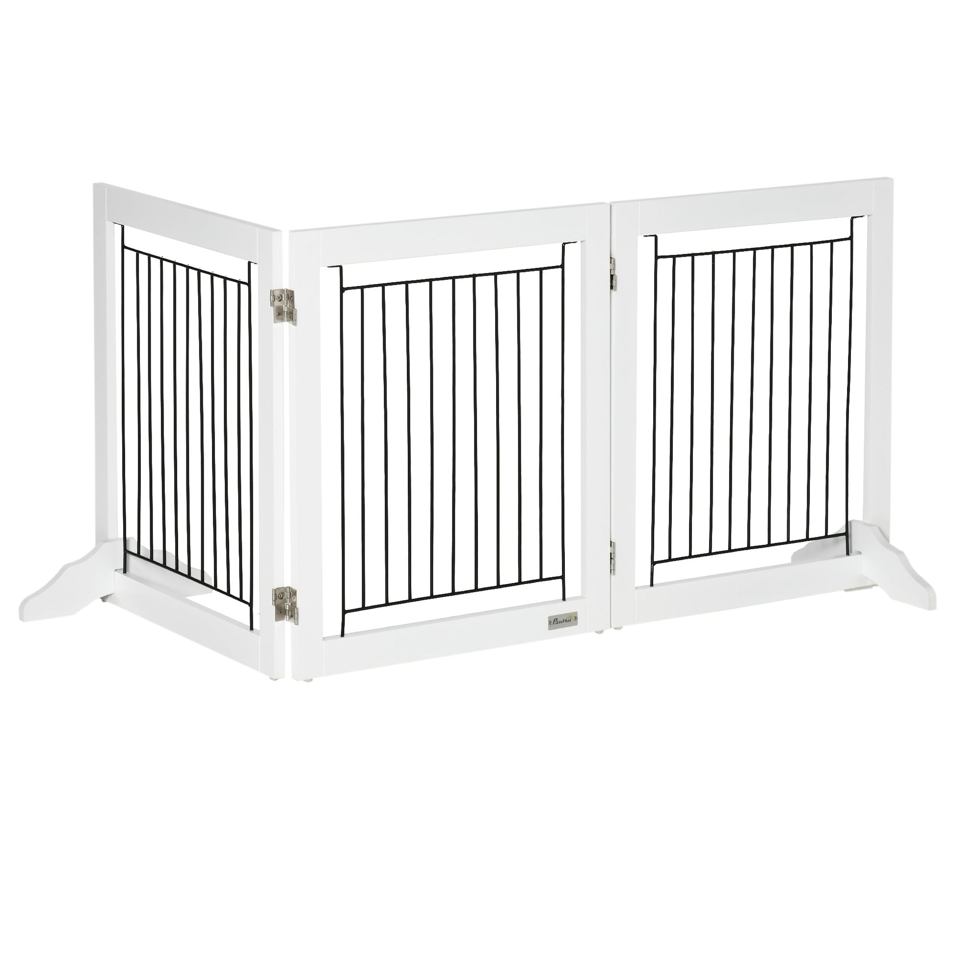 Freestanding Dog Cate, Foldable Wooden Pet Gate with  - 61cm Tall, for Stairways, Doorways, Hallways, Small Dogs - White