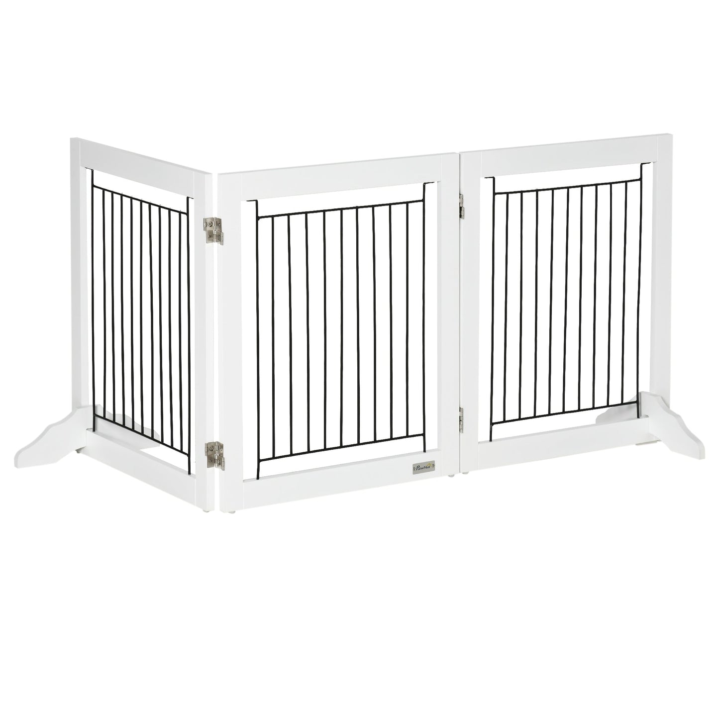 Freestanding Dog Cate, Foldable Wooden Pet Gate with  - 61cm Tall, for Stairways, Doorways, Hallways, Small Dogs - White