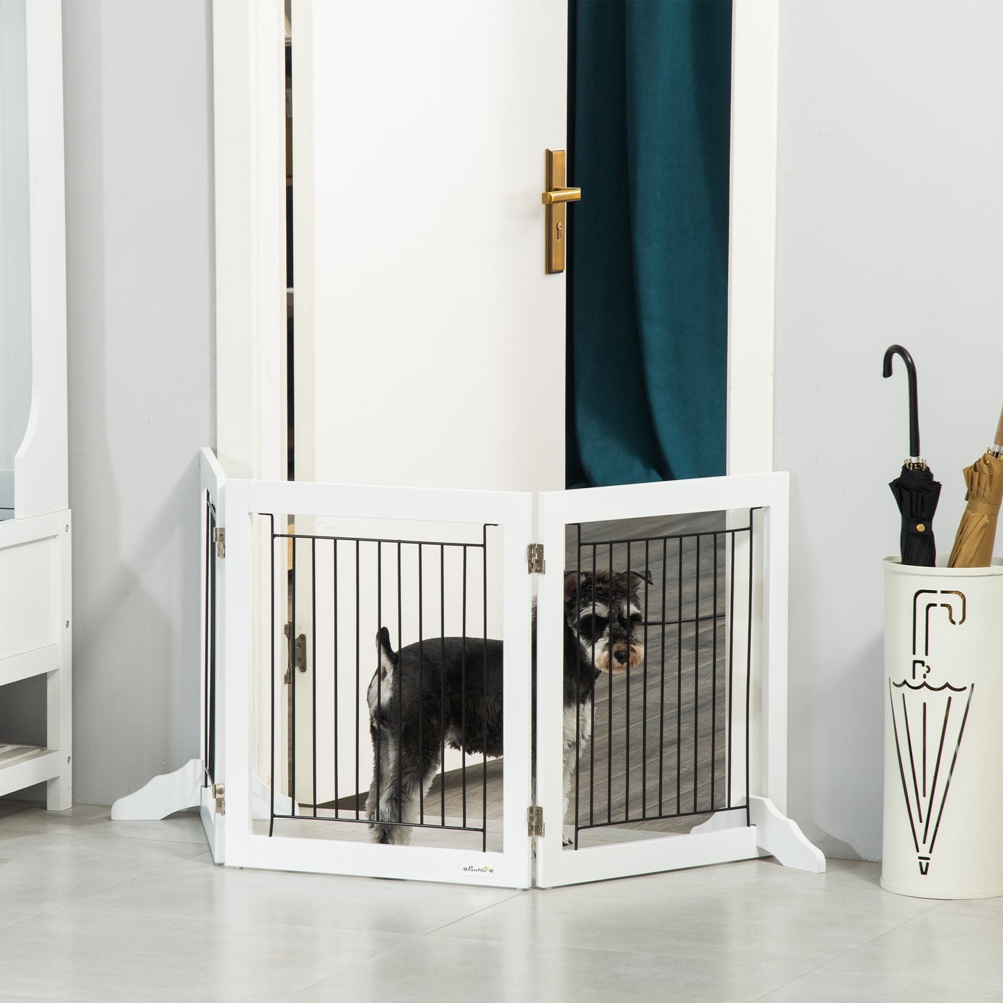 Freestanding Dog Cate, Foldable Wooden Pet Gate with  - 61cm Tall, for Stairways, Doorways, Hallways, Small Dogs - White