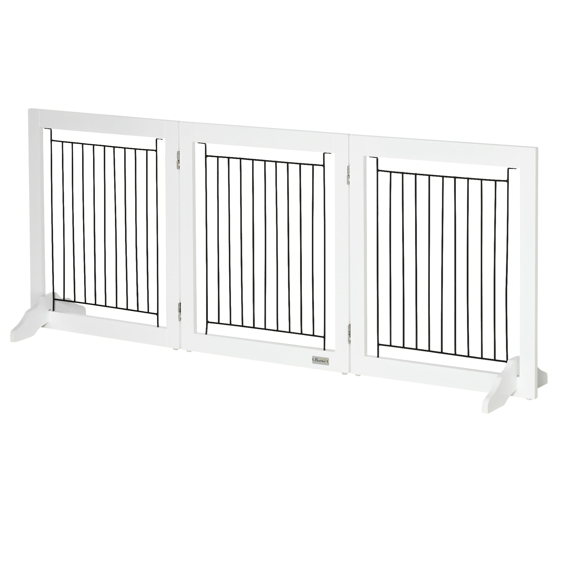 Freestanding Dog Cate, Foldable Wooden Pet Gate with  - 61cm Tall, for Stairways, Doorways, Hallways, Small Dogs - White