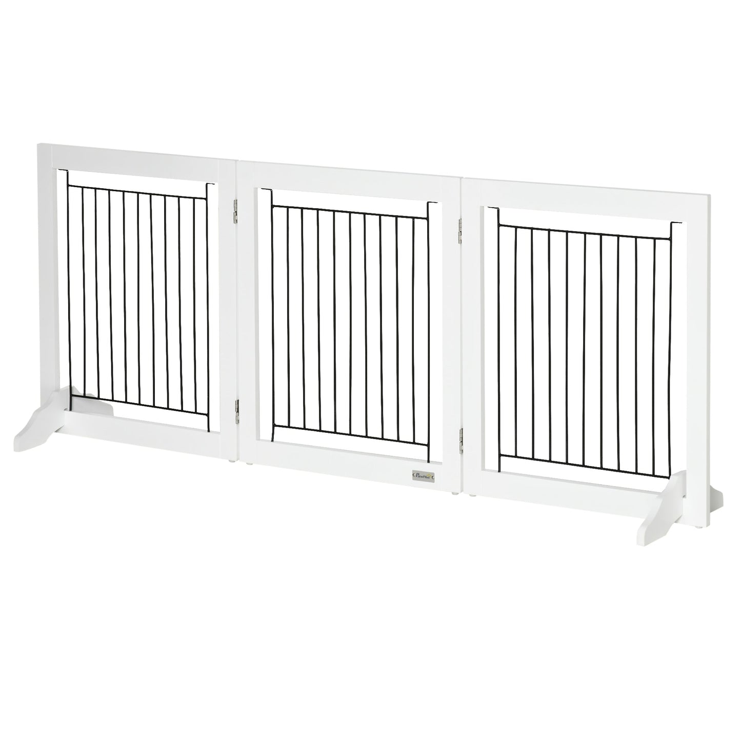 Freestanding Dog Cate, Foldable Wooden Pet Gate with  - 61cm Tall, for Stairways, Doorways, Hallways, Small Dogs - White