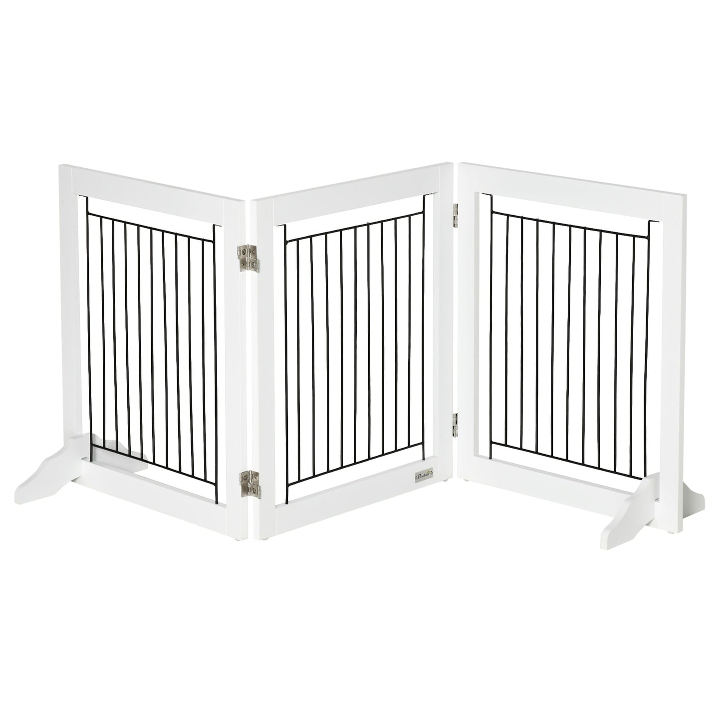 Freestanding Dog Cate, Foldable Wooden Pet Gate with  - 61cm Tall, for Stairways, Doorways, Hallways, Small Dogs - White