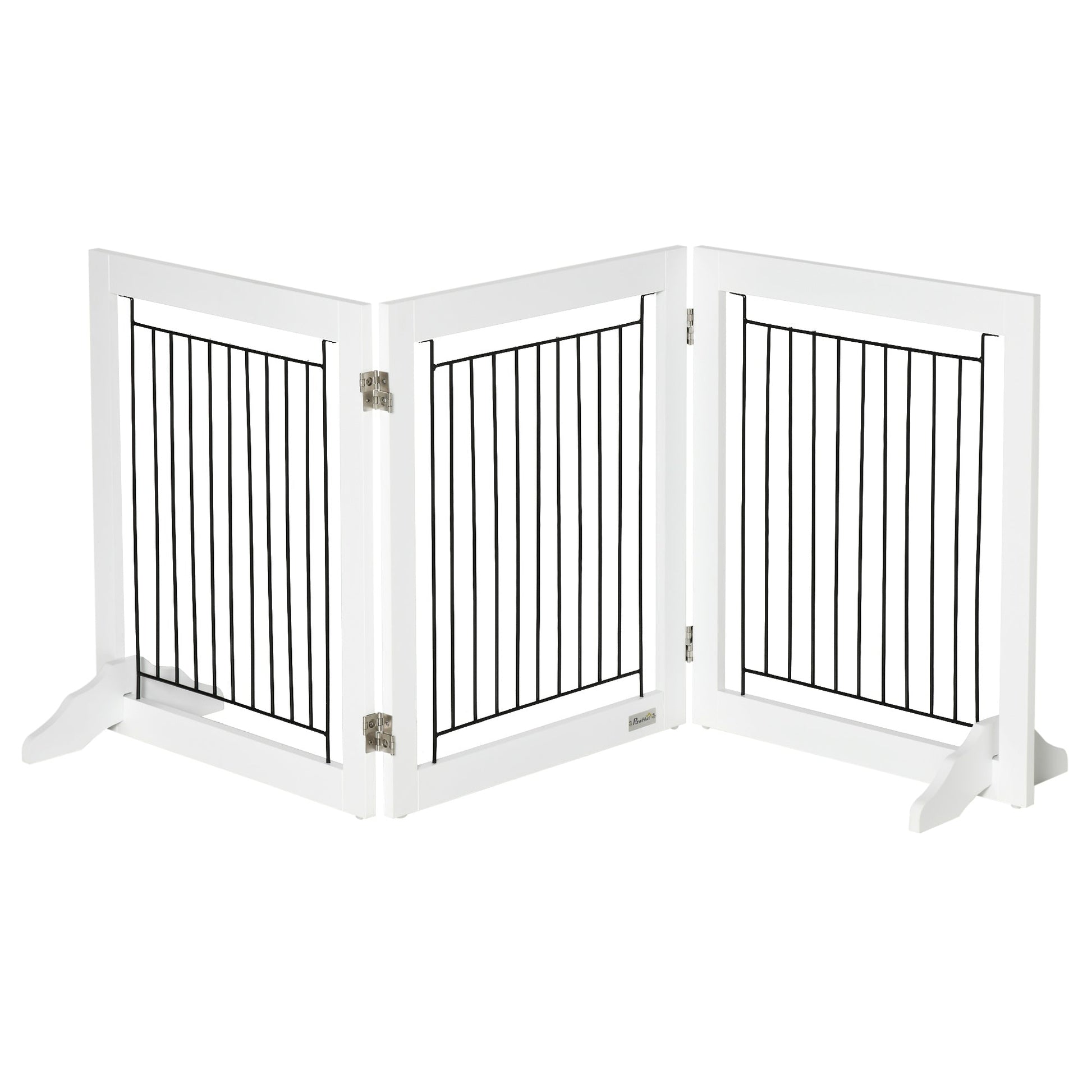 Freestanding Dog Cate, Foldable Wooden Pet Gate with  - 61cm Tall, for Stairways, Doorways, Hallways, Small Dogs - White