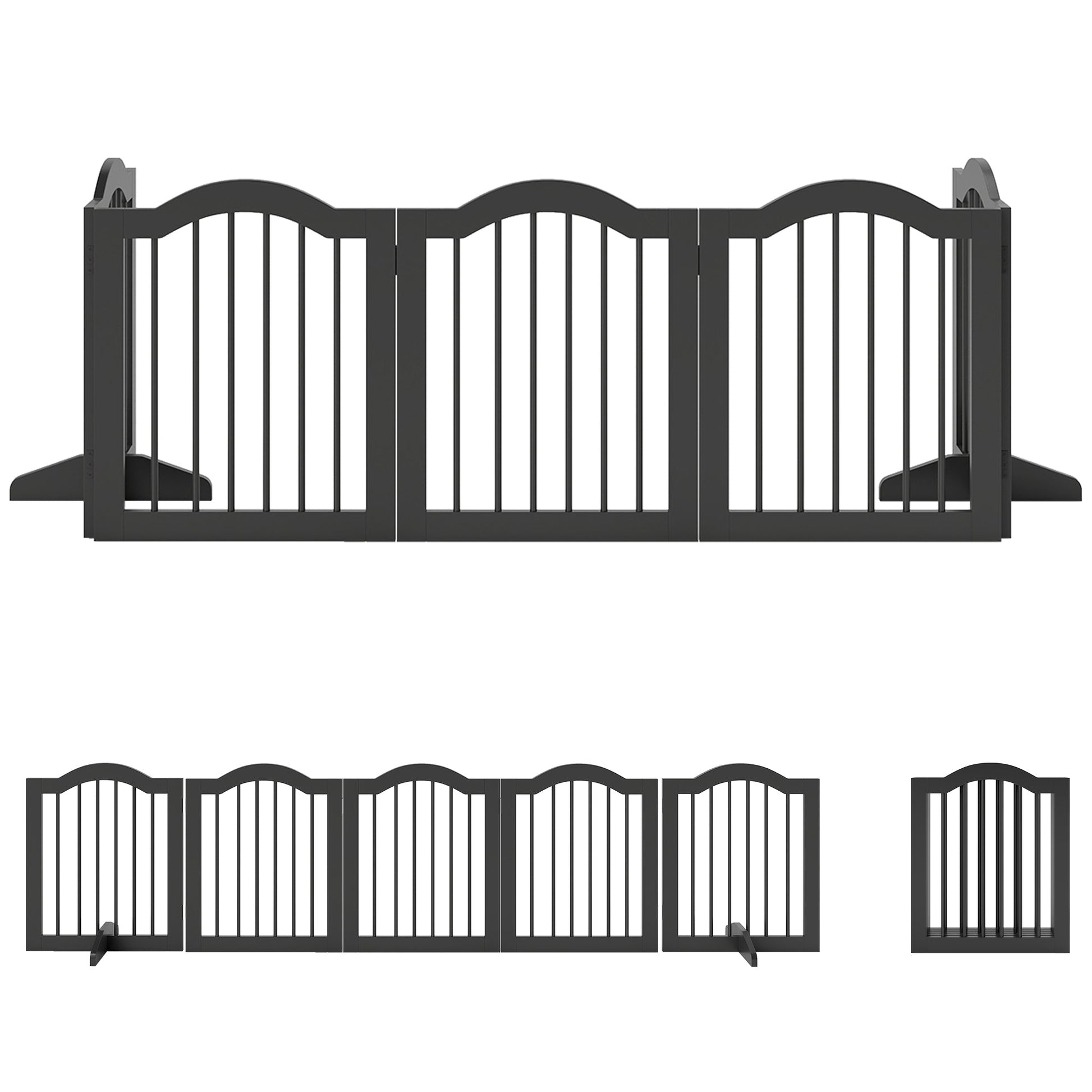 Wooden Foldable Dog Gate Panel Pet Fence Freestanding Safety Barrier for the House, Doorway, Stairs (Black)