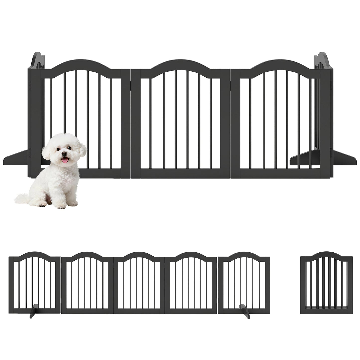 Wooden Foldable Dog Gate Panel Pet Fence Freestanding Safety Barrier for the House, Doorway, Stairs (Black)
