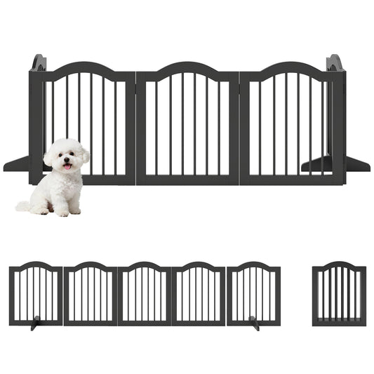 Wooden Foldable Dog Gate Panel Pet Fence Freestanding Safety Barrier for the House, Doorway, Stairs (Black)