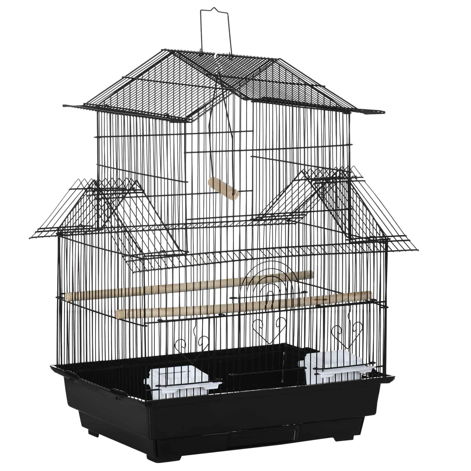 Metal Bird Cage with Plastic Swing Perch Food Container Tray Handle for Finch Canary Budgie 43.5 x 33 x 63 cm, Black
