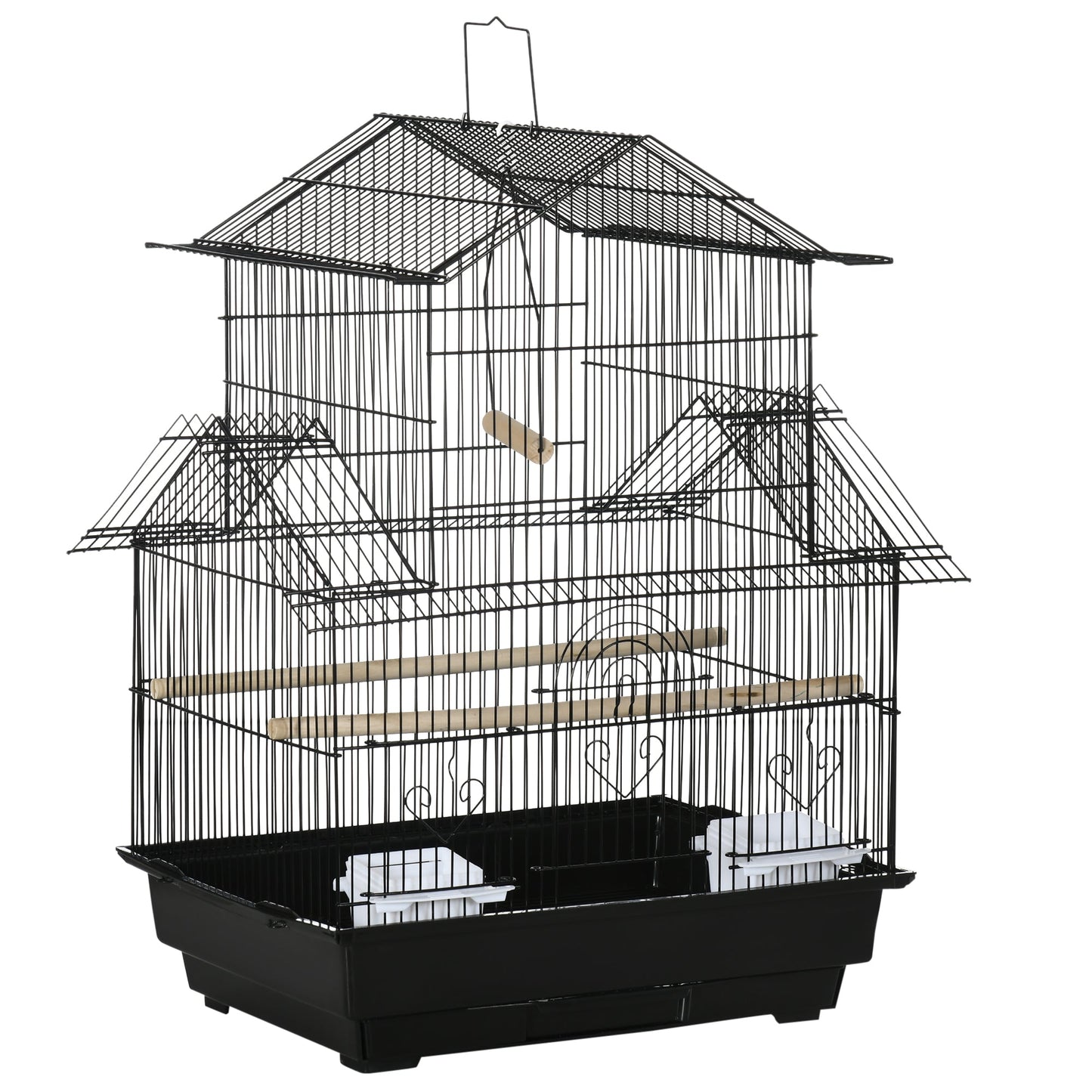 Metal Bird Cage with Plastic Swing Perch Food Container Tray Handle for Finch Canary Budgie 43.5 x 33 x 63 cm, Black