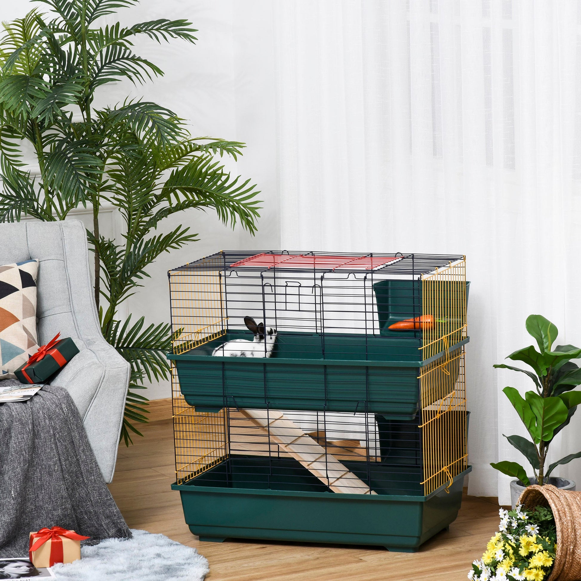 Indoor Rabbit Guinea Pig Cage Small Animal Cage Two Storey 80 x 44 x 82 cm