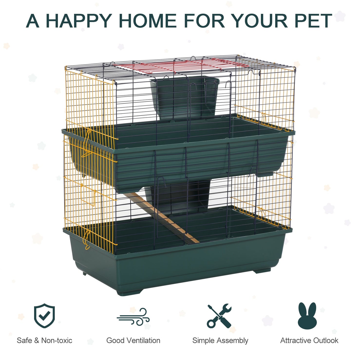 Indoor Rabbit Guinea Pig Cage Small Animal Cage Two Storey 80 x 44 x 82 cm