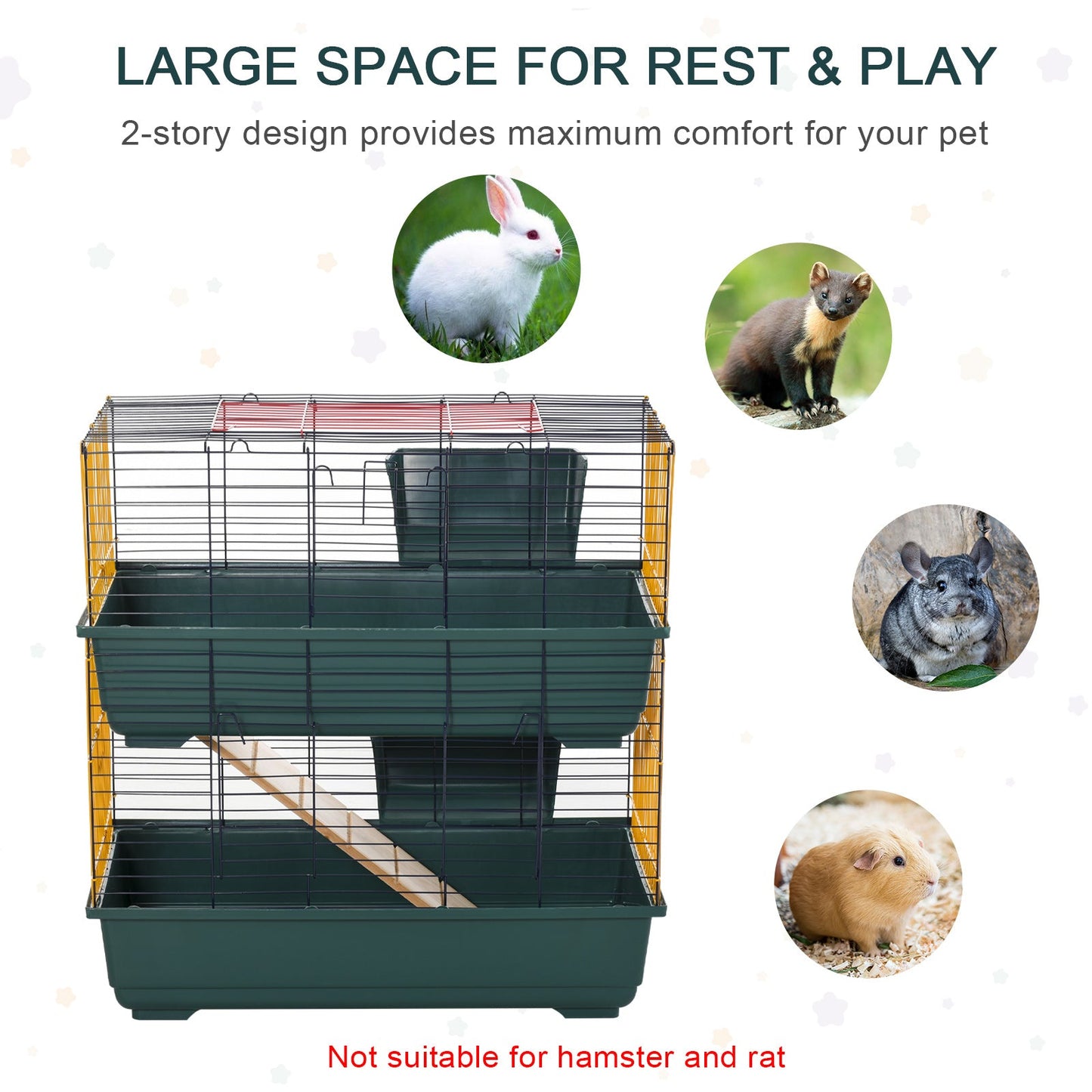 Indoor Rabbit Guinea Pig Cage Small Animal Cage Two Storey 80 x 44 x 82 cm