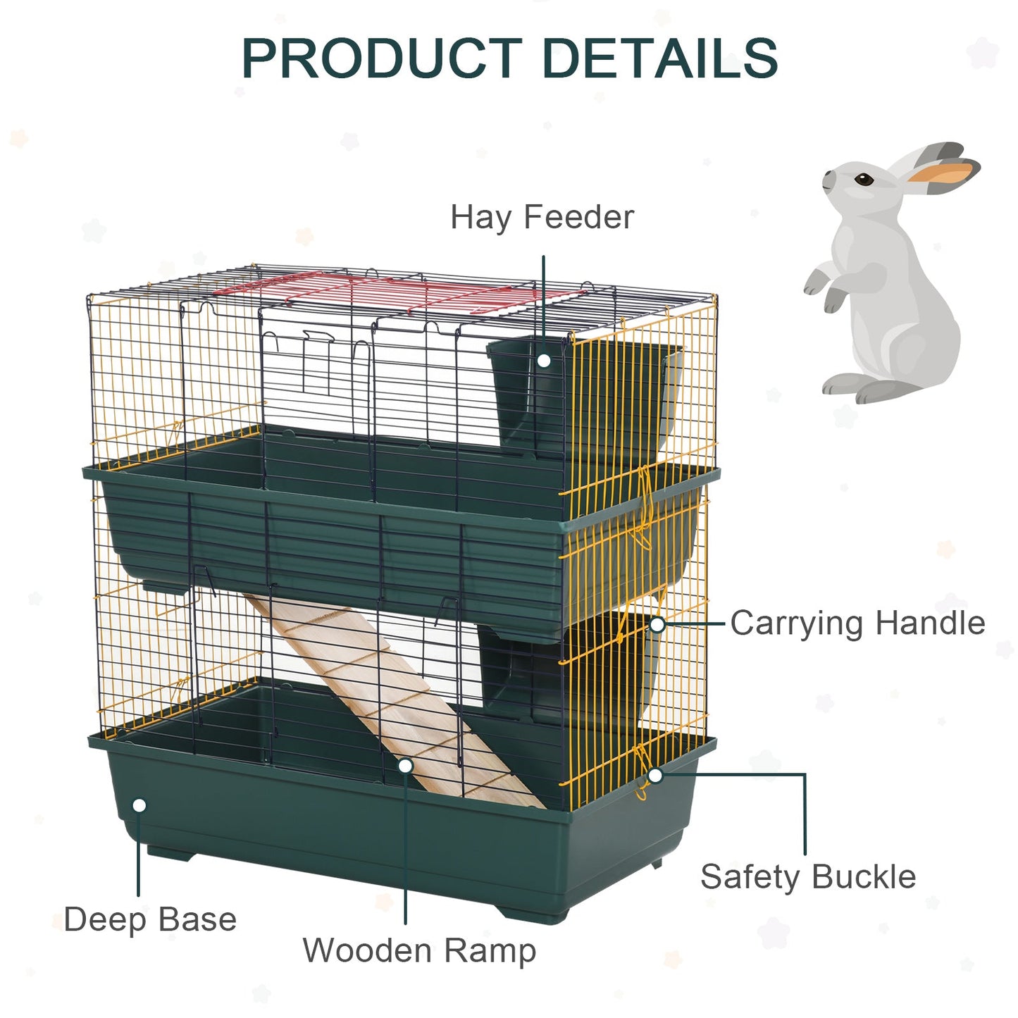Indoor Rabbit Guinea Pig Cage Small Animal Cage Two Storey 80 x 44 x 82 cm