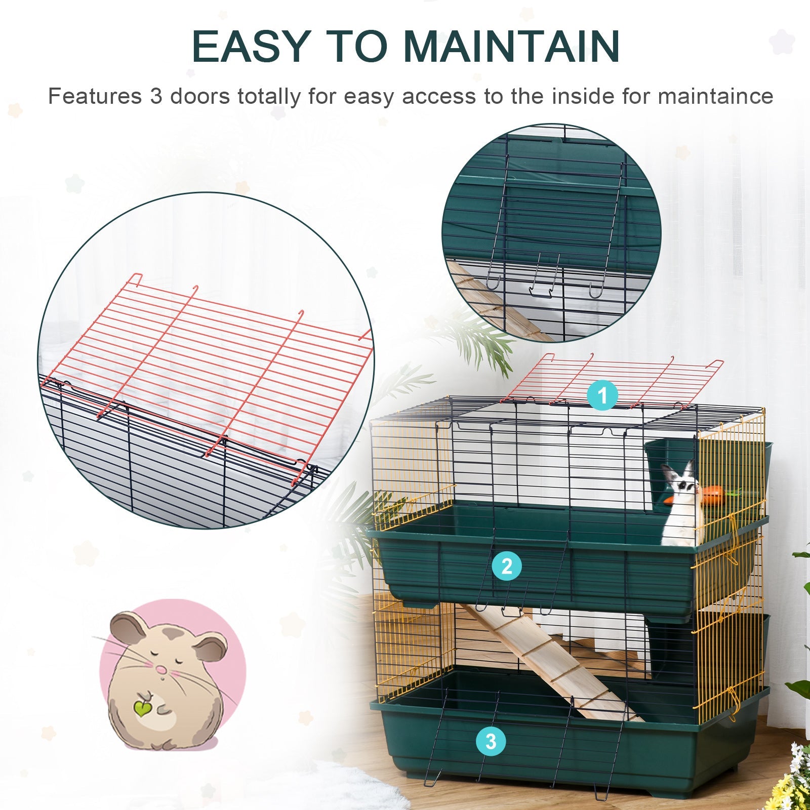 Indoor Rabbit Guinea Pig Cage Small Animal Cage Two Storey 80 x 44 x 82 cm