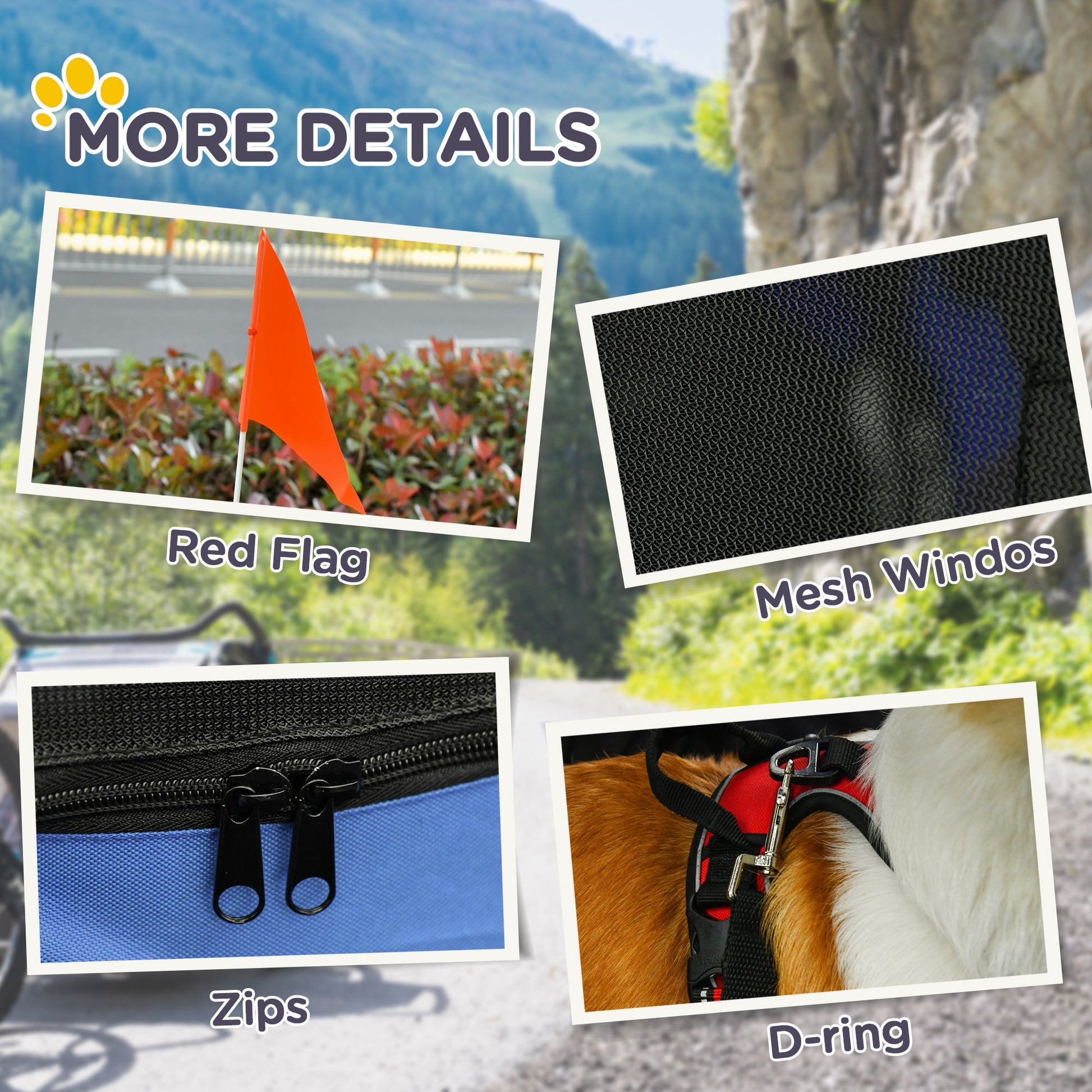 Folding Dog Bike Trailer Pet Cart Carrier for Bicycle Travel in Steel Frame with Hitch Coupler - Blue & Grey