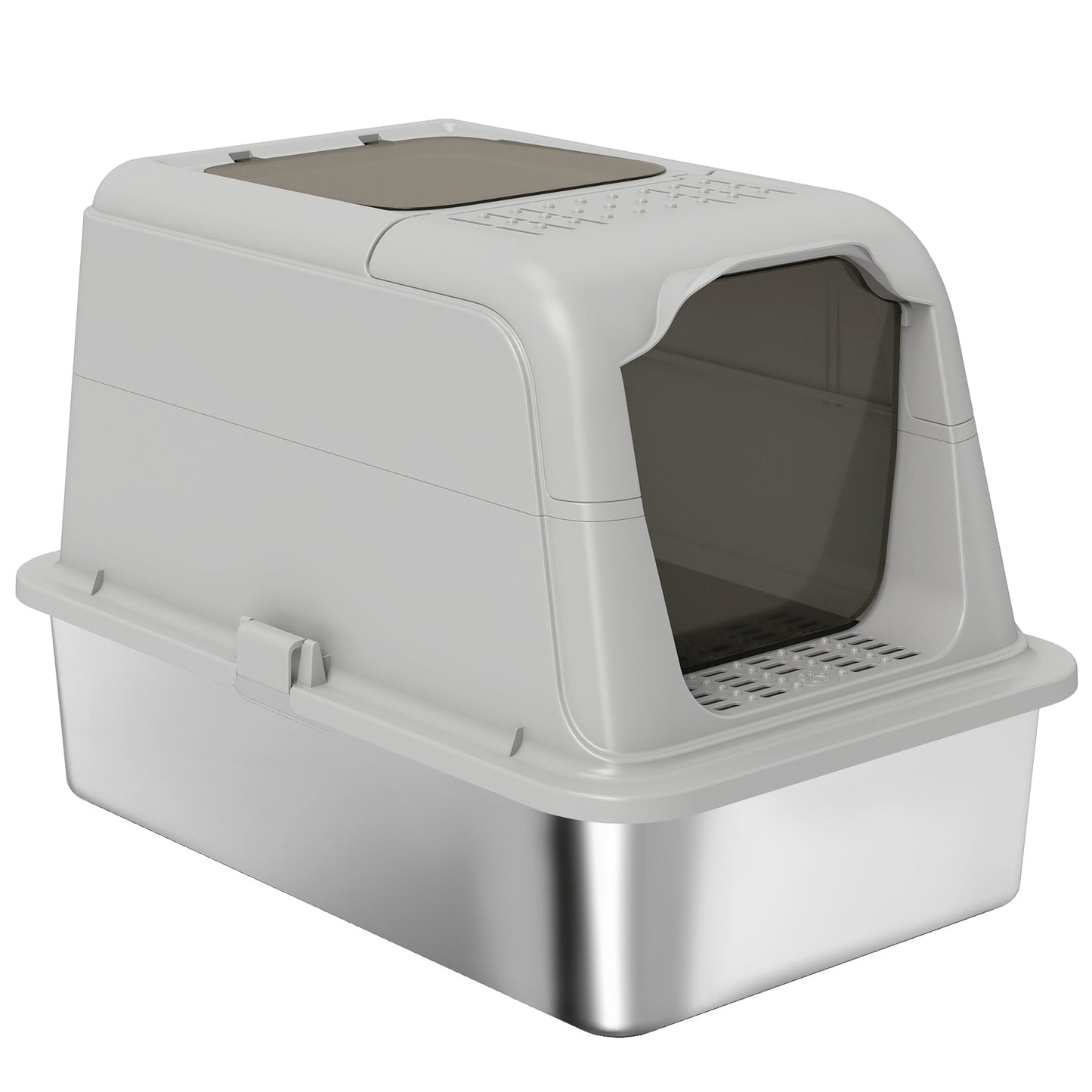 Stainless Steel Litter Box with Lid, Extra Large Hooded Cat Litter Tray for Big Cats with Front-Entry and Top-Exit, Metal Scoop, Deodorizer Bag, Non-Sticky, Odour Control and Easy Clean