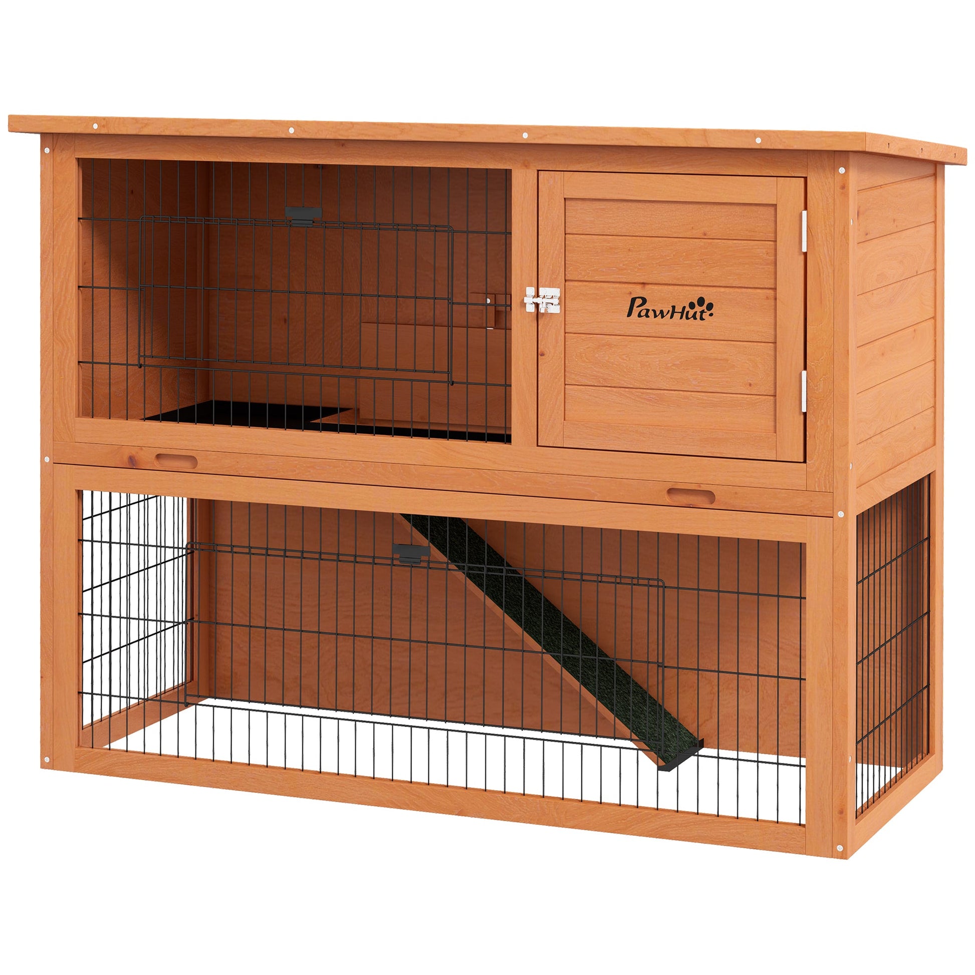 Rabbit Hutch Guinea Pig Hutch Wooden with No-Leak Tray, Asphalt Roof, Antiseptic Wood Outdoor for 1-2 Rabbits 120 x 50 x 92cm - Orange