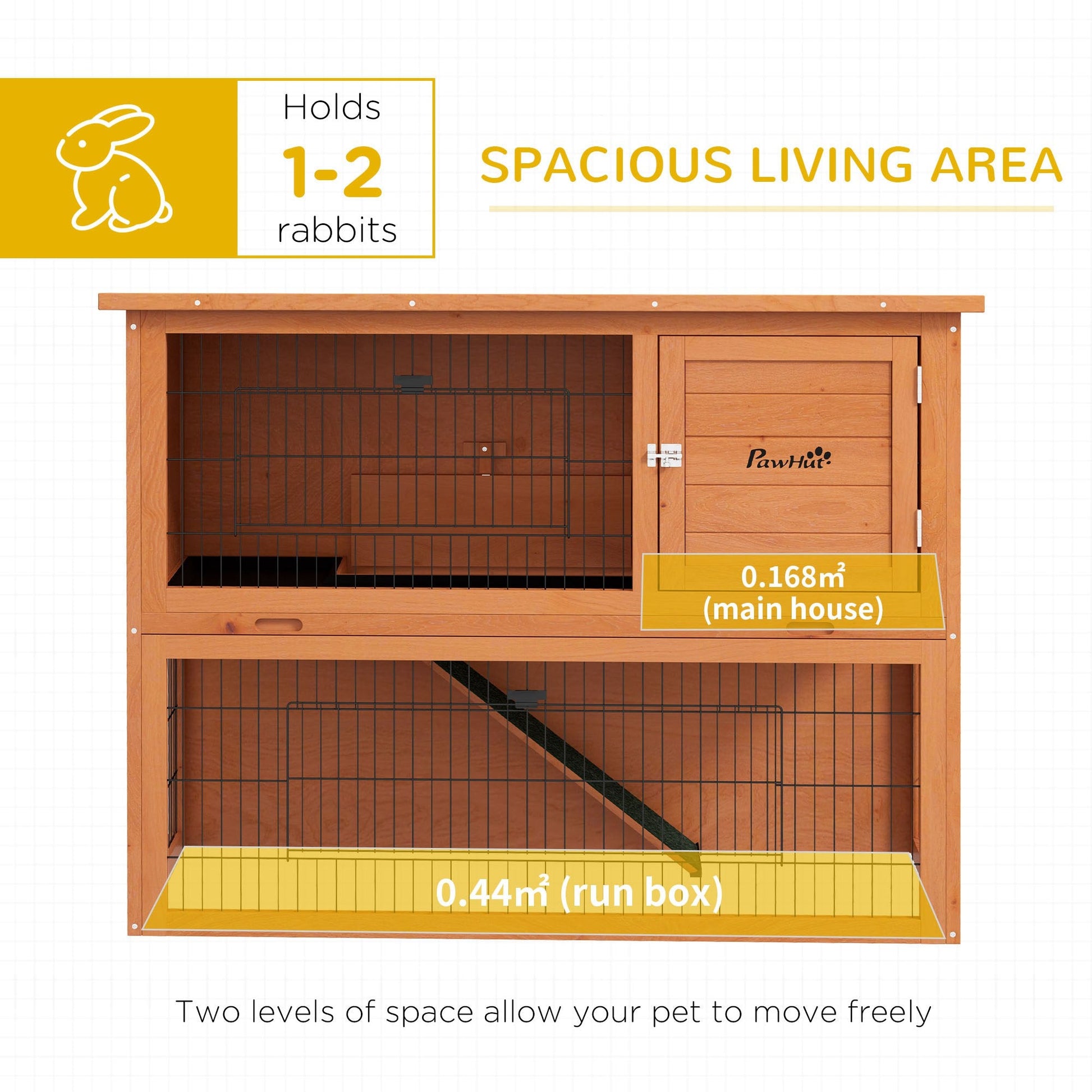 Rabbit Hutch Guinea Pig Hutch Wooden with No-Leak Tray, Asphalt Roof, Antiseptic Wood Outdoor for 1-2 Rabbits 120 x 50 x 92cm - Orange
