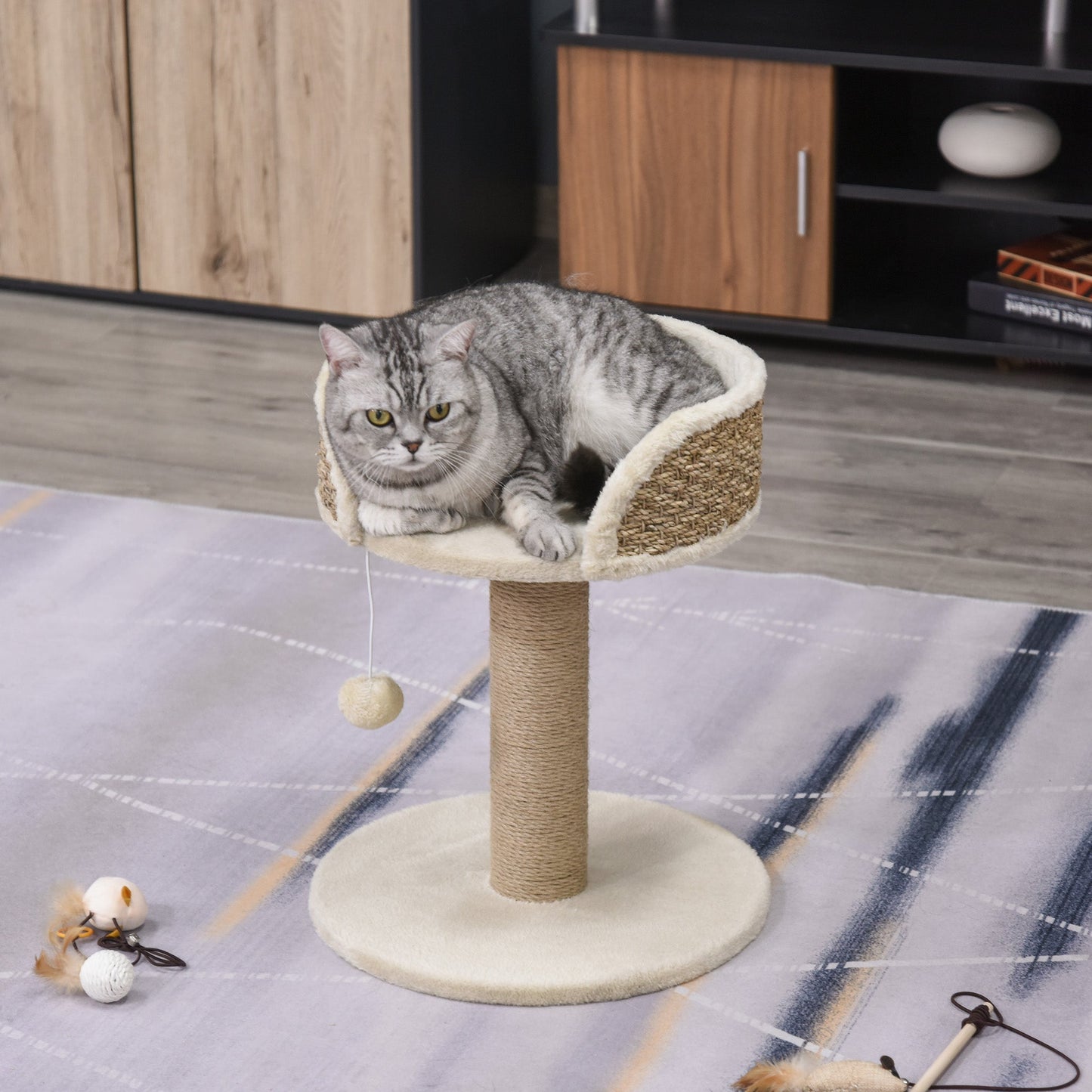 Cat Tree Cat Scratching Post for Indoor Cats Kitten Play Tower Activity Centre Climbing Stand with Dangling Ball Beige