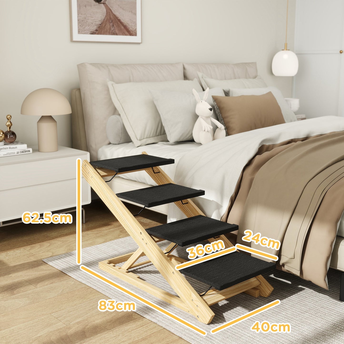 Dog Steps Dog Ramp, 4-Step Adjustable Height Pet Stairs for Large Sized Dogs, Foldable Dog Stairs for Bed Sofa, with Non-slip Surface