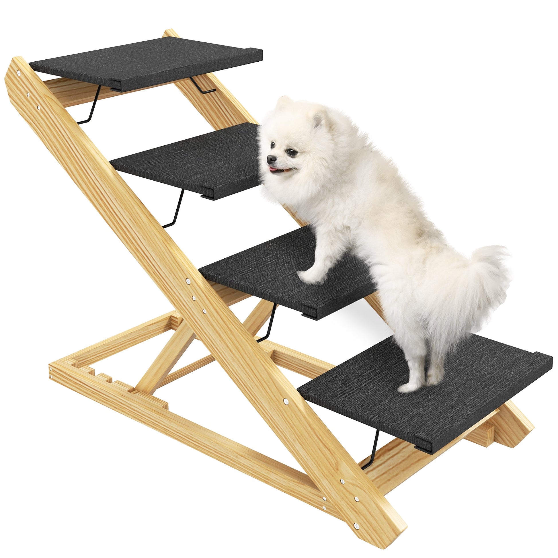 Dog Steps Dog Ramp, 4-Step Adjustable Height Pet Stairs for Large Sized Dogs, Foldable Dog Stairs for Bed Sofa, with Non-slip Surface