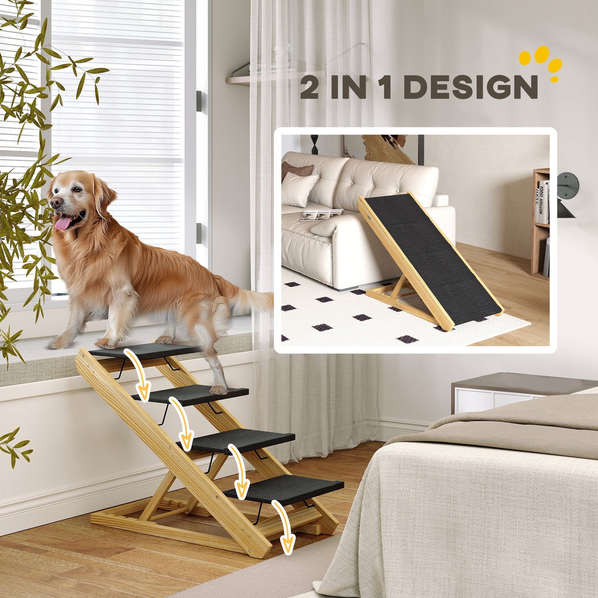 Dog Steps Dog Ramp, 4-Step Adjustable Height Pet Stairs for Large Sized Dogs, Foldable Dog Stairs for Bed Sofa, with Non-slip Surface
