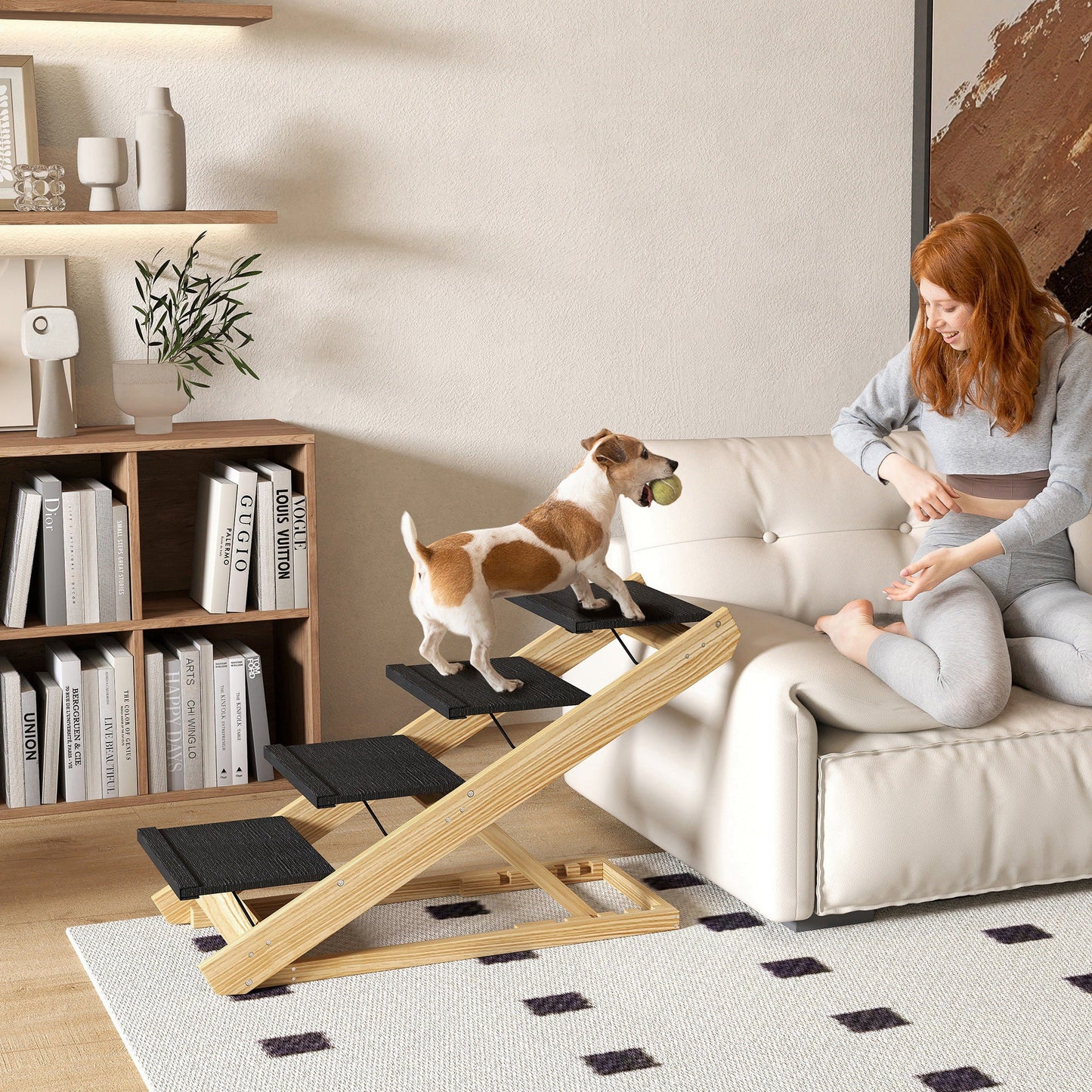 Dog Steps Dog Ramp, 4-Step Adjustable Height Pet Stairs for Large Sized Dogs, Foldable Dog Stairs for Bed Sofa, with Non-slip Surface