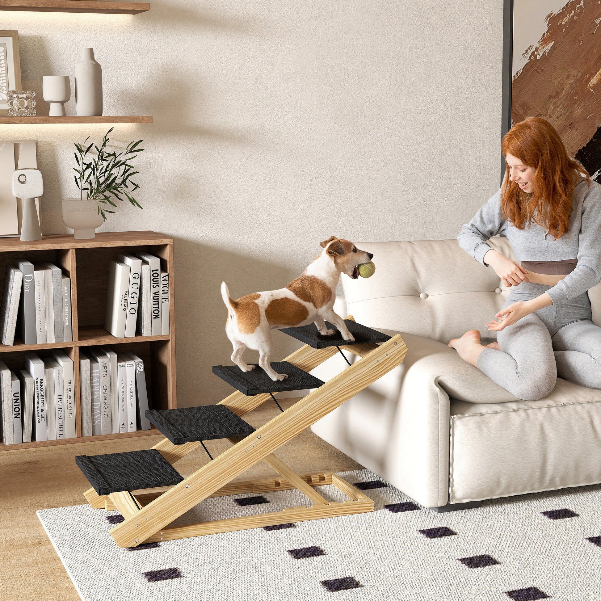Dog Steps Dog Ramp, 4-Step Adjustable Height Pet Stairs for Large Sized Dogs, Foldable Dog Stairs for Bed Sofa, with Non-slip Surface