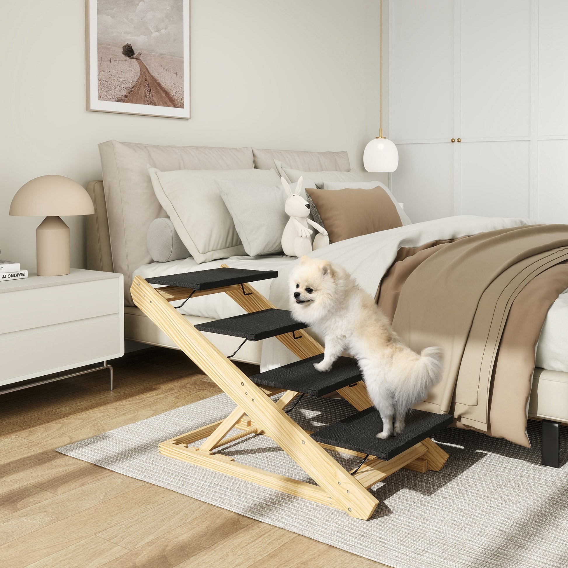 Dog Steps Dog Ramp, 4-Step Adjustable Height Pet Stairs for Large Sized Dogs, Foldable Dog Stairs for Bed Sofa, with Non-slip Surface
