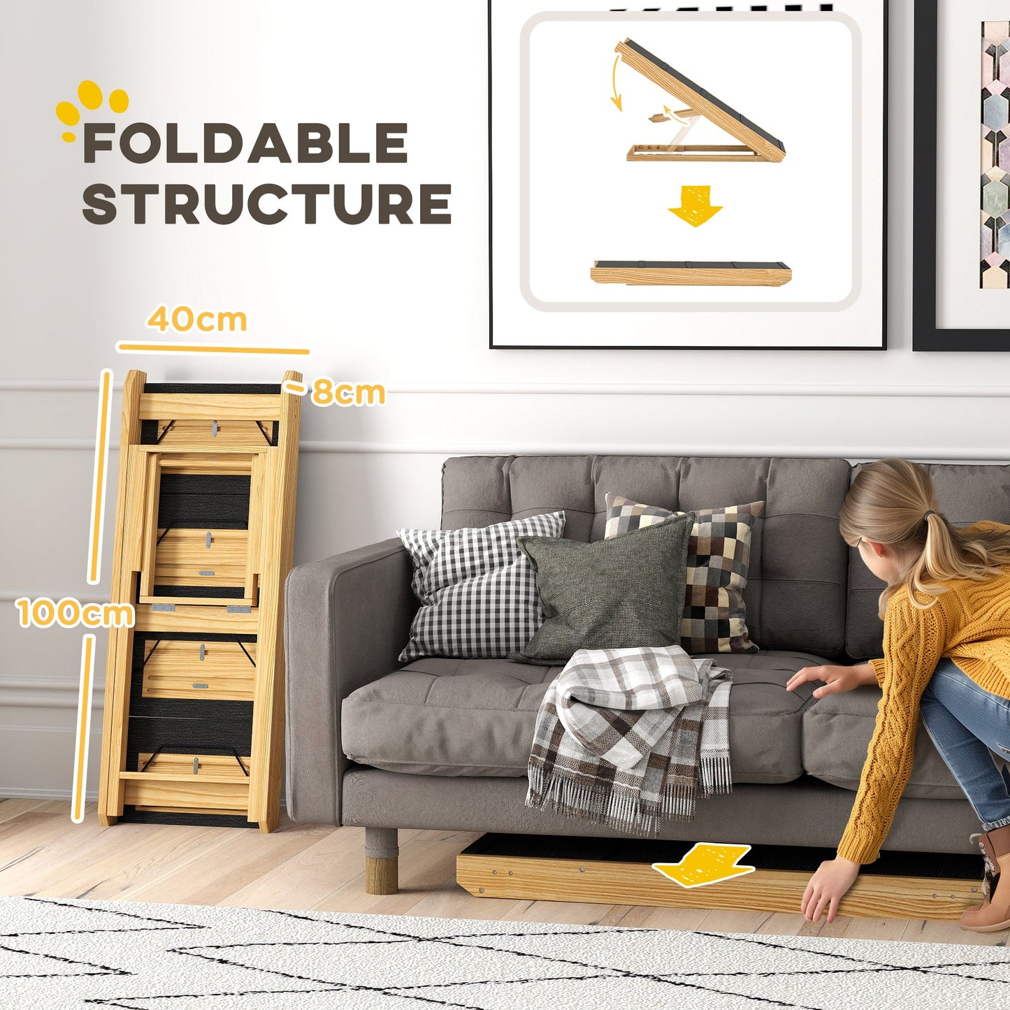 Dog Steps Dog Ramp, 4-Step Adjustable Height Pet Stairs for Large Sized Dogs, Foldable Dog Stairs for Bed Sofa, with Non-slip Surface