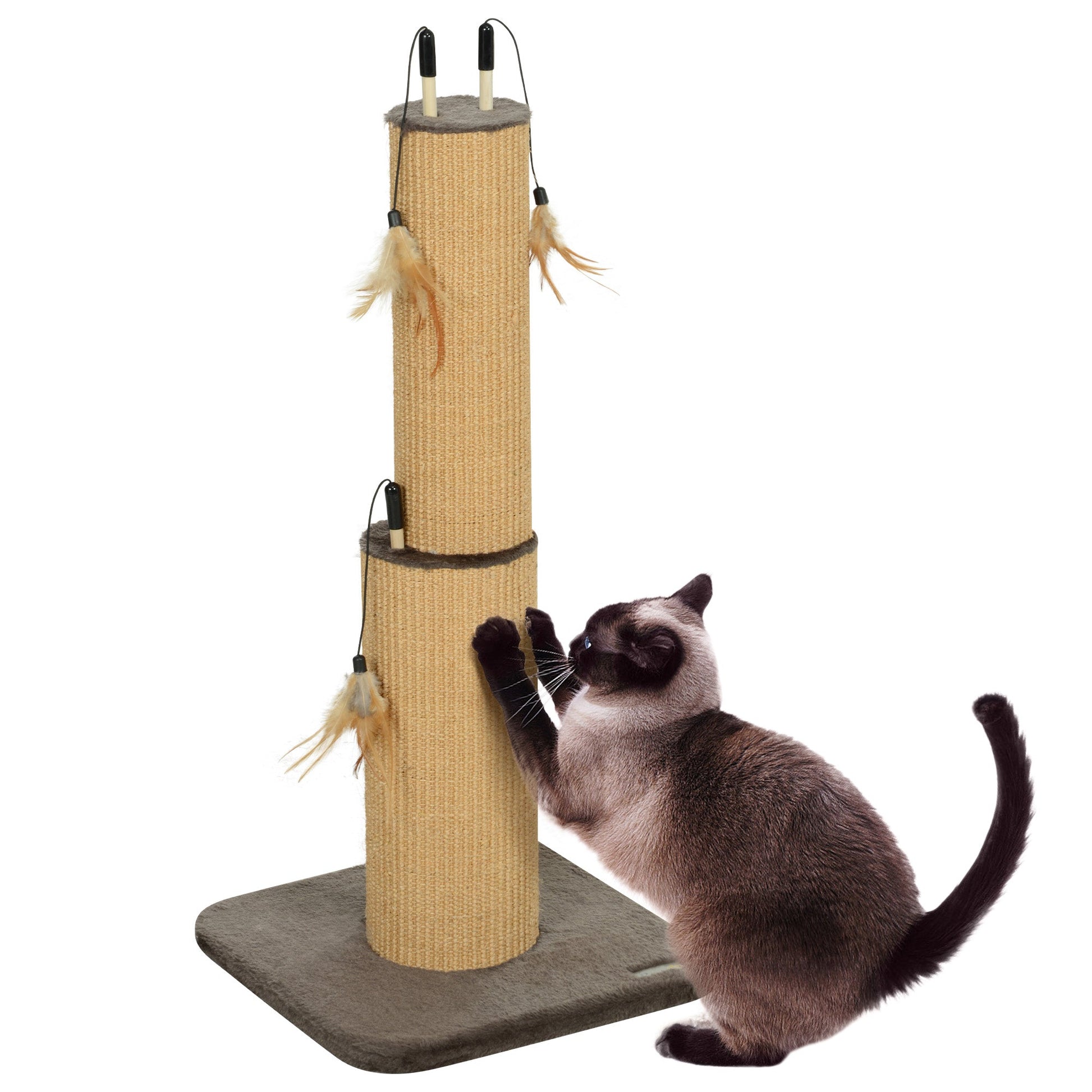 2 in 1 Cat Scratching Post, 78cm Tall Cat Scratch Post with 3 Toy Feathers, Cat Scratcher Post for Indoor Cats and Kittens, Brown