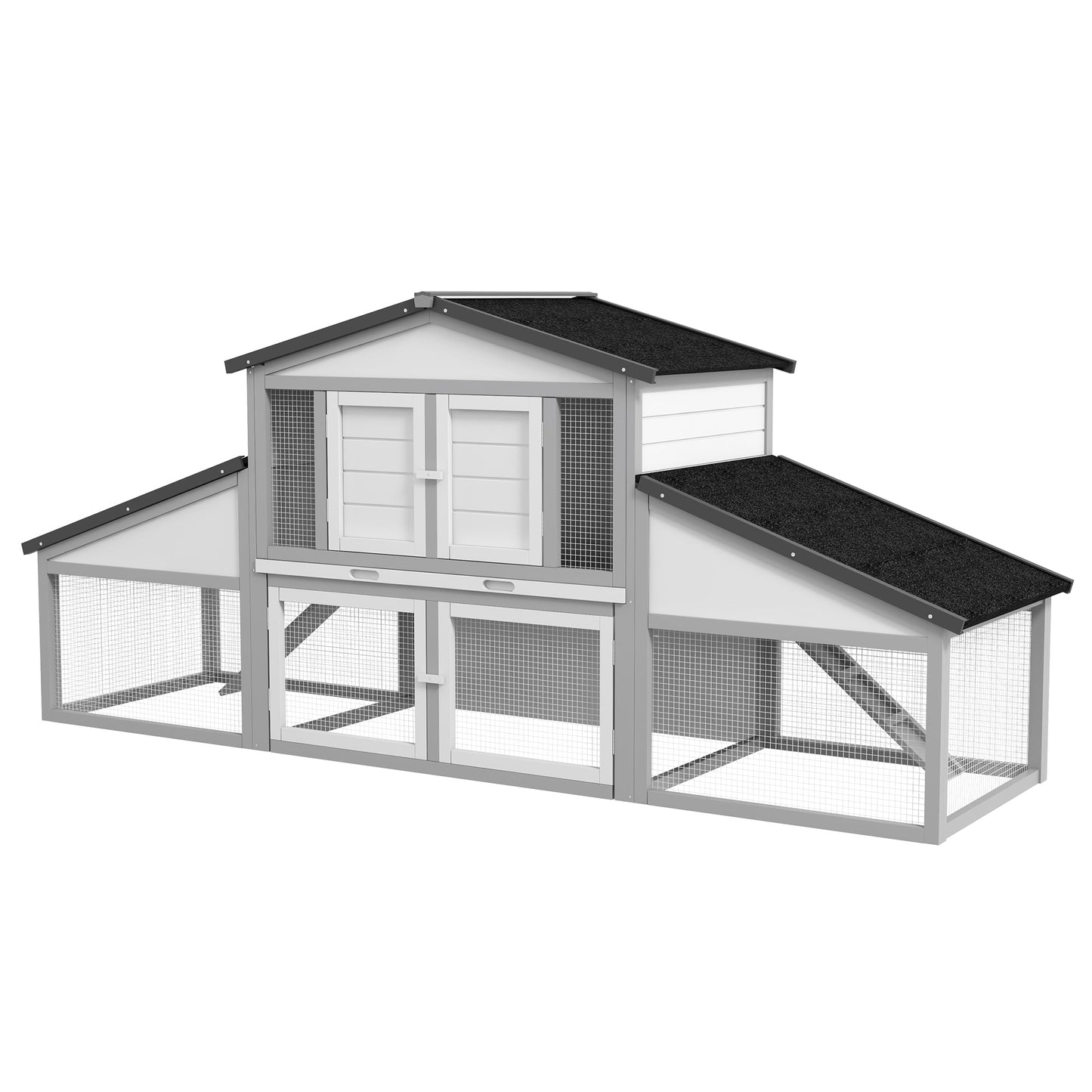 Large Rabbit Hutch with Run, Outdoor Bunny Cage with Tray, Ramp, Wooden Guinea Pig House, Light Grey