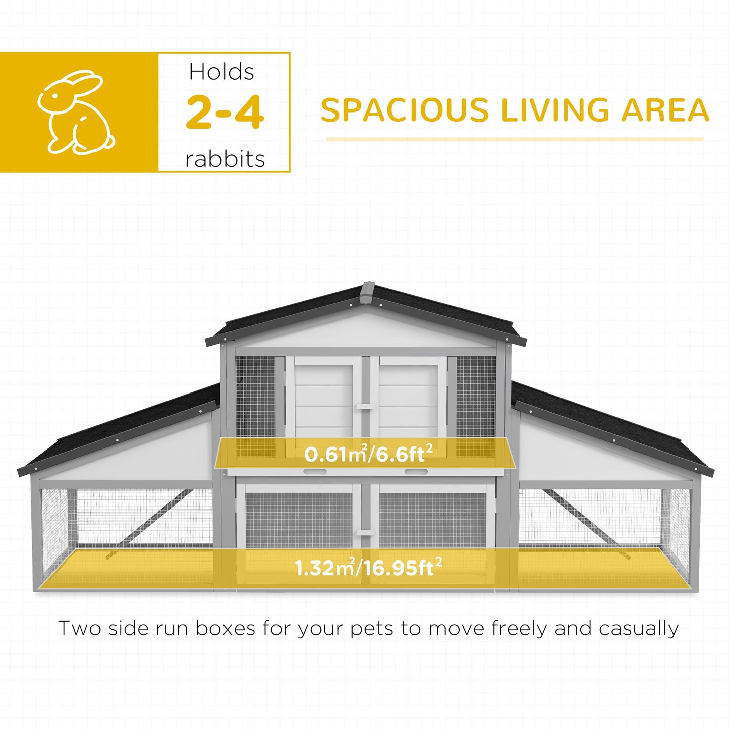 Large Rabbit Hutch with Run, Outdoor Bunny Cage with Tray, Ramp, Wooden Guinea Pig House, Light Grey