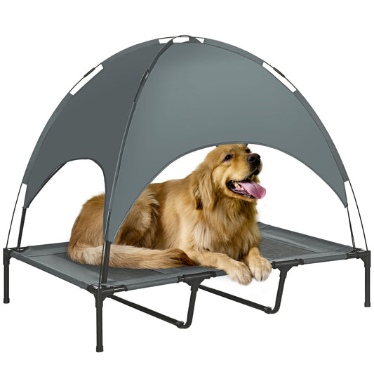Raised Dog Bed Waterproof Elevated Pet Cot with Breathable Mesh UV Protection Canopy Grey, for XL Dogs, 122 x 92 x 108cm