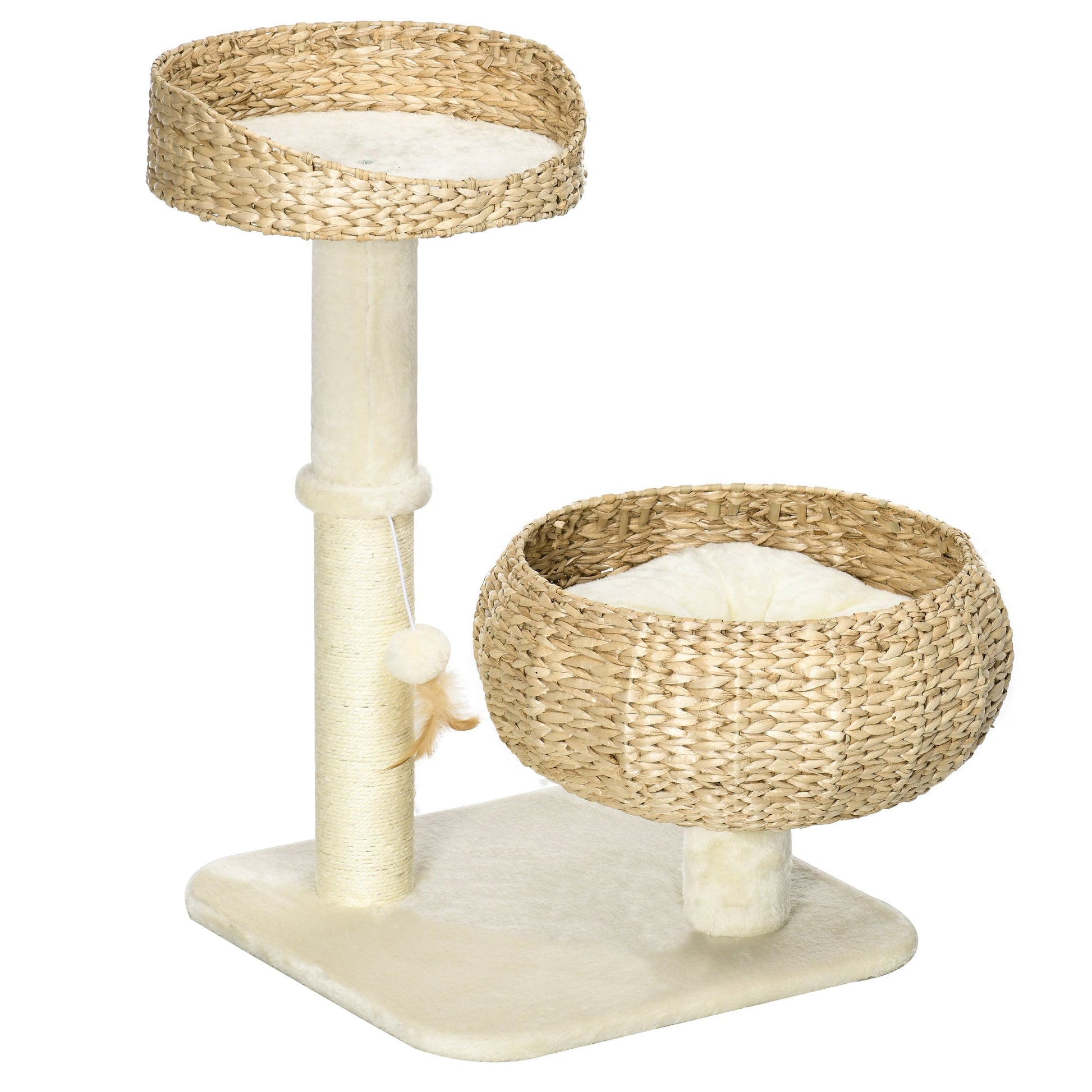 72cm Cat Tree with 2 Beds, Cat Tower with Scratching Post, Toy Ball for for Indoor Kittens - Beige