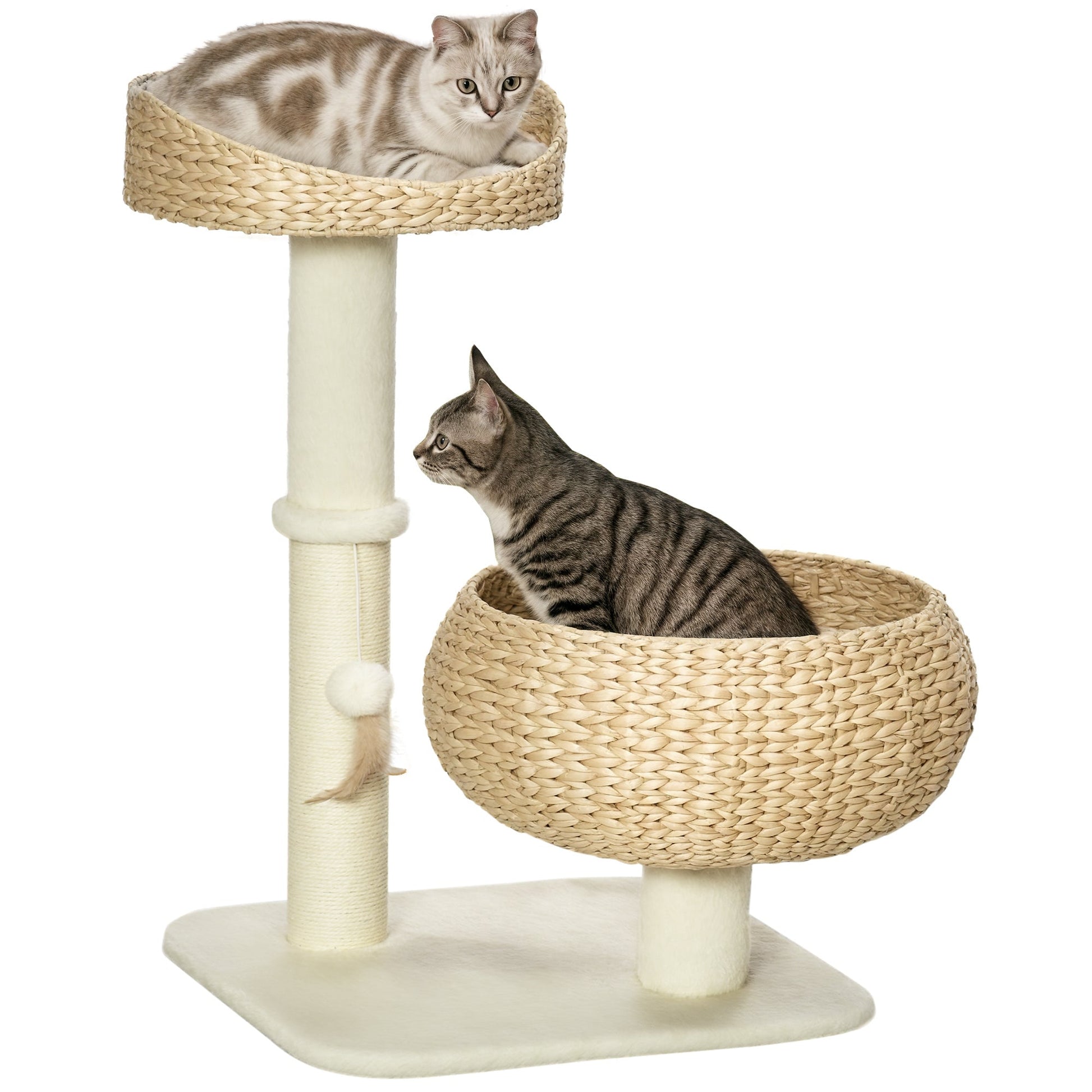 72cm Cat Tree with 2 Beds, Cat Tower with Scratching Post, Toy Ball for for Indoor Kittens - Beige