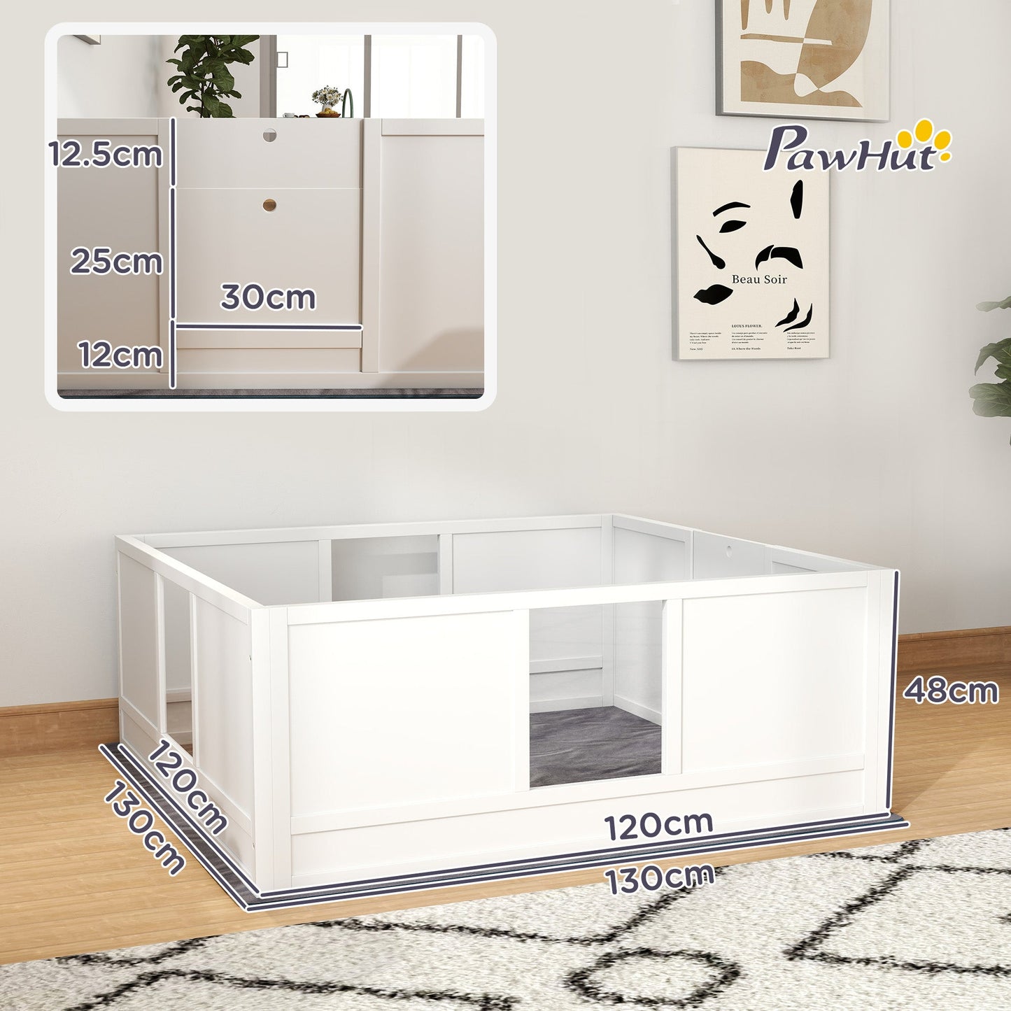 Whelping Box for Dogs, Dog Whelping Box Dog Playpen Fence Exercise Play Pen with Waterproof Washable Whelping Pad, Adjustable Entrance, Non-Slip Pads, for Large Dogs and Puppies, 124 x 120cm