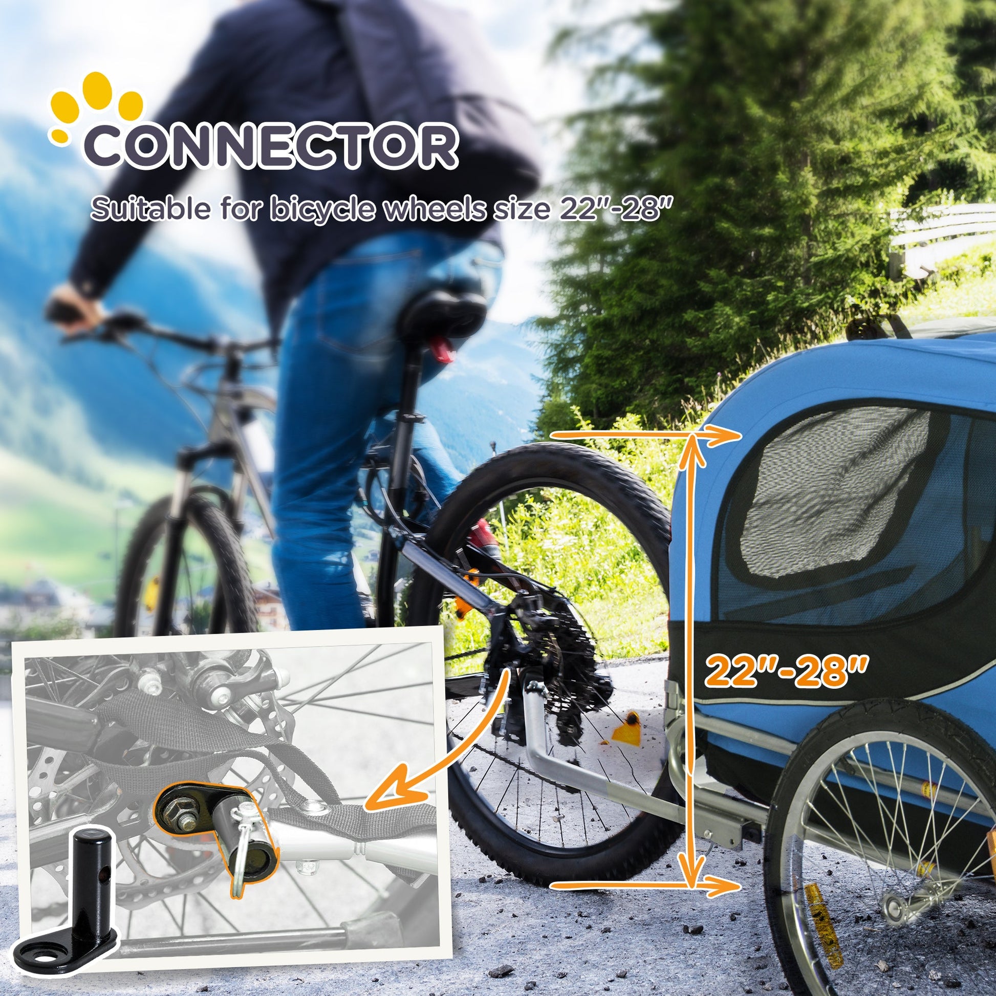 Steel Dog Bike Trailer Pet Cart Carrier for Bicycle Kit Water Resistant with Hitch Coupler Travel Black and Blue