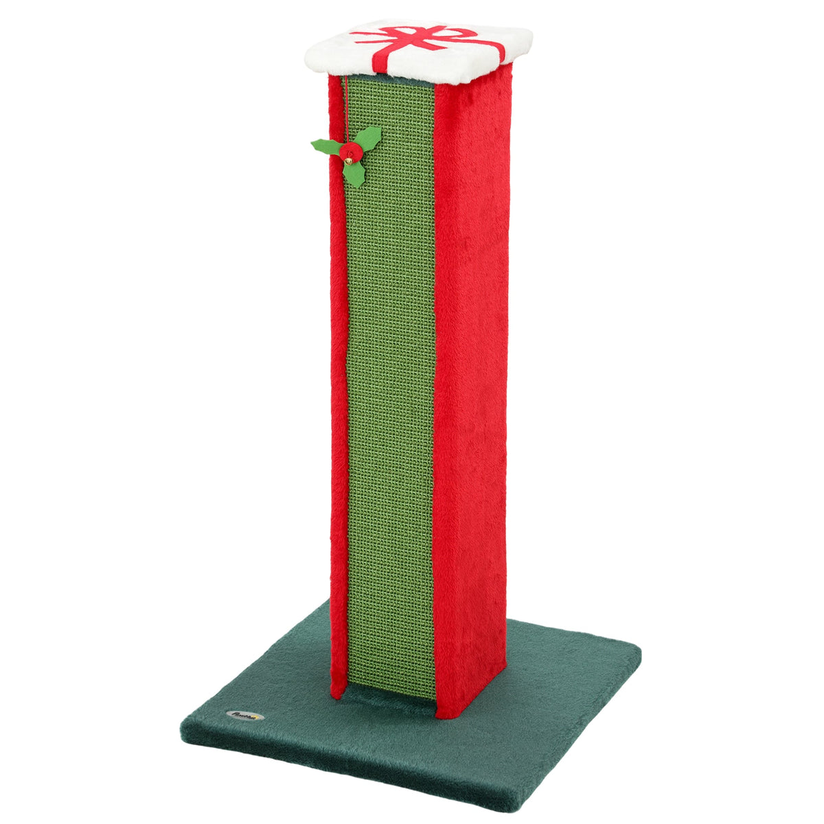 Cat Scratching Post for Indoor Cats, 81cm Tall Cat Scratcher with Sisal Rope, Hanging Bell Toy and Stable Base, Green and Red